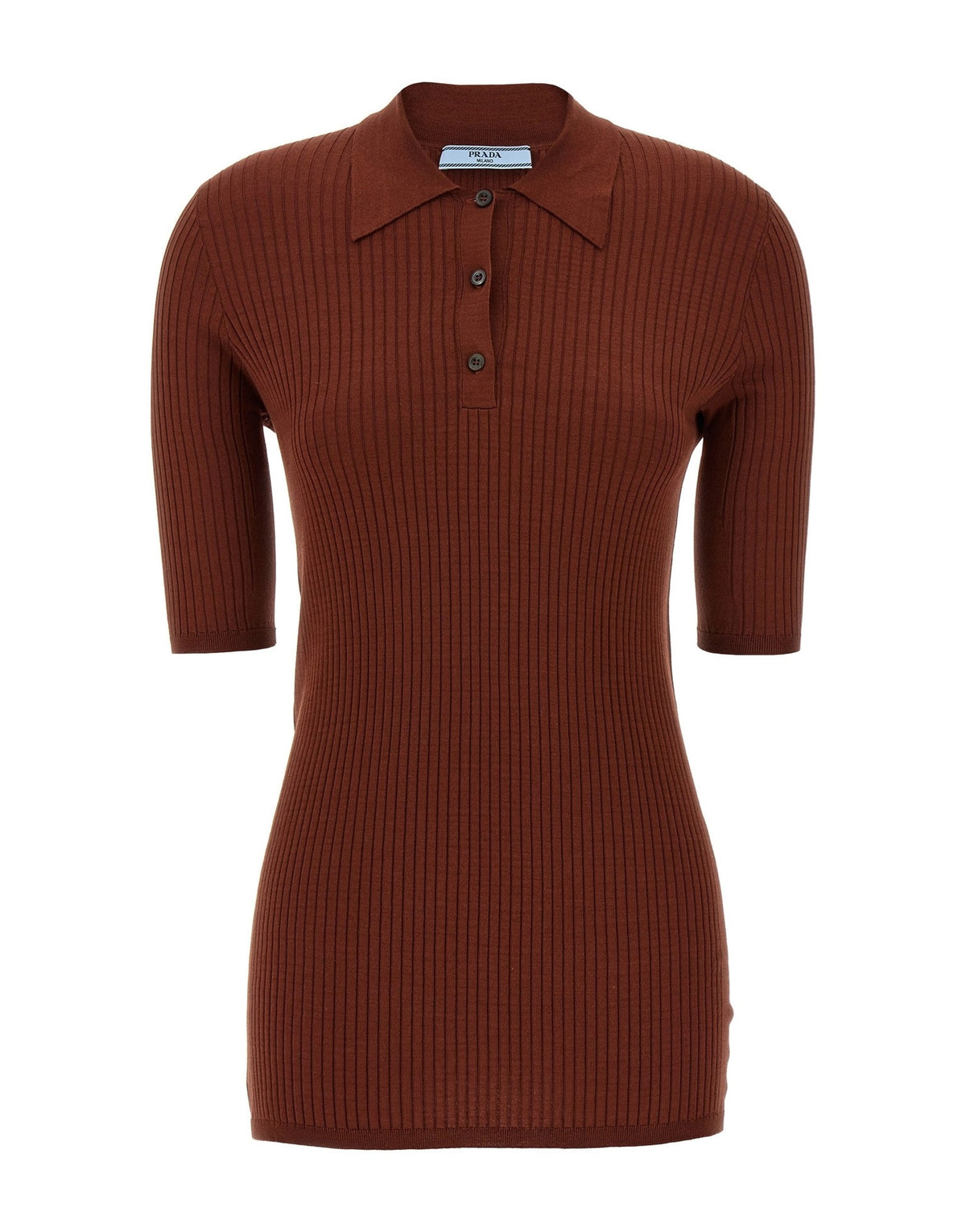 Prada Brown Ribbed Polo Shirt