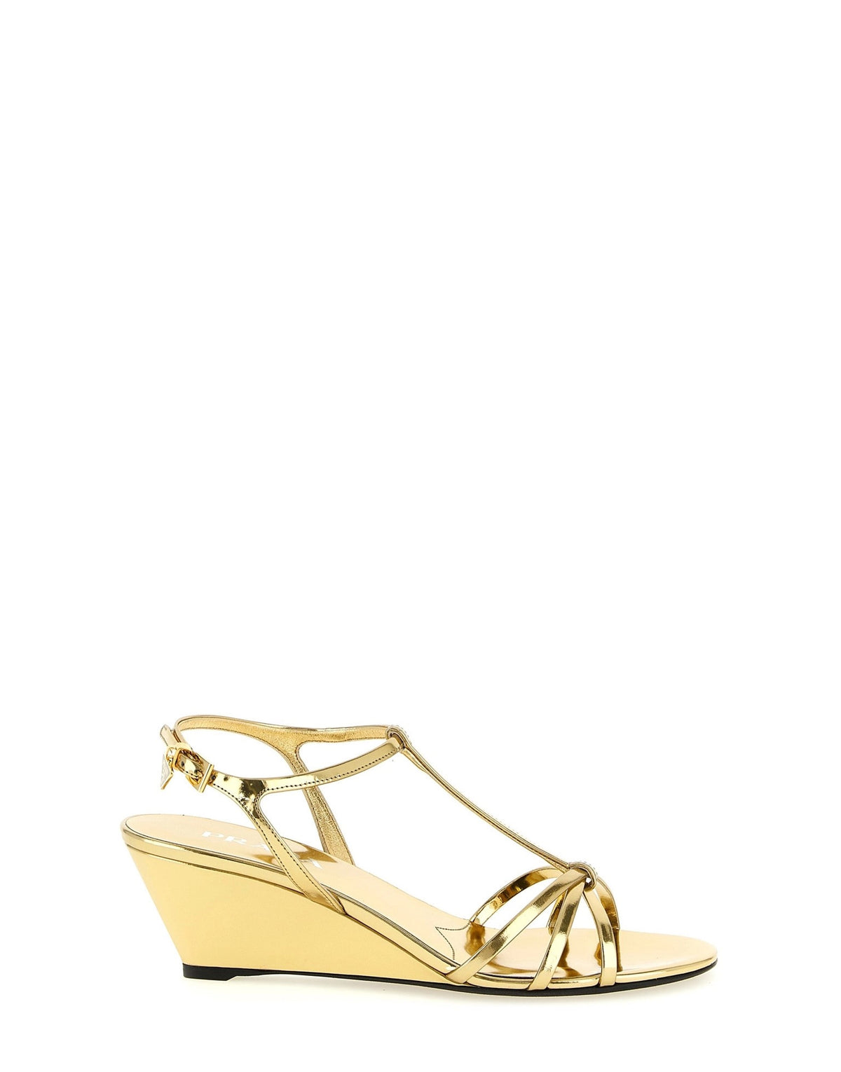 Prada Laminated Leather Wedge Sandals