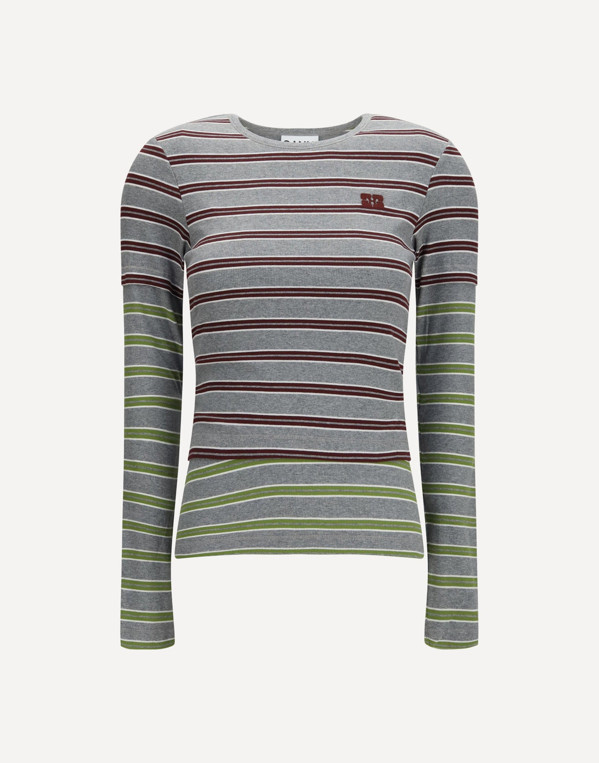 Ganni Double-Sleeve Striped Cotton T-Shirt
