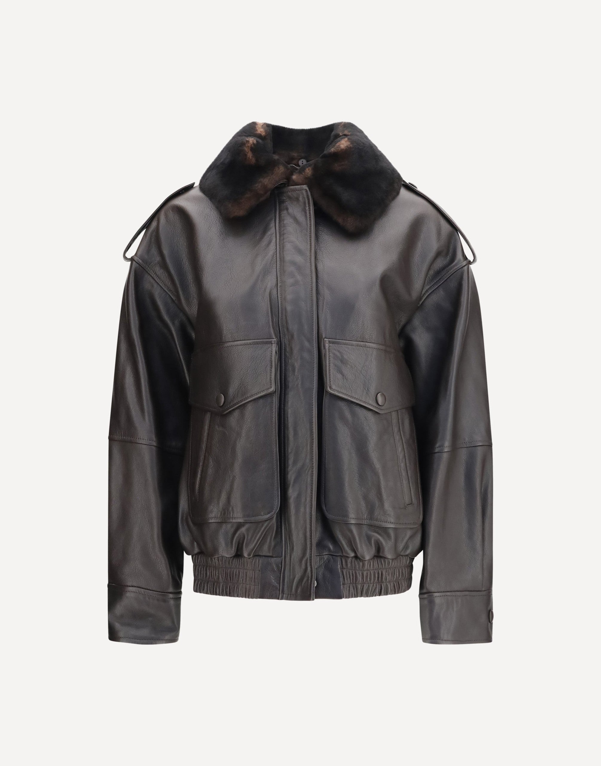 Loulou De Saison Russo Leather Bomber Shearling Collar