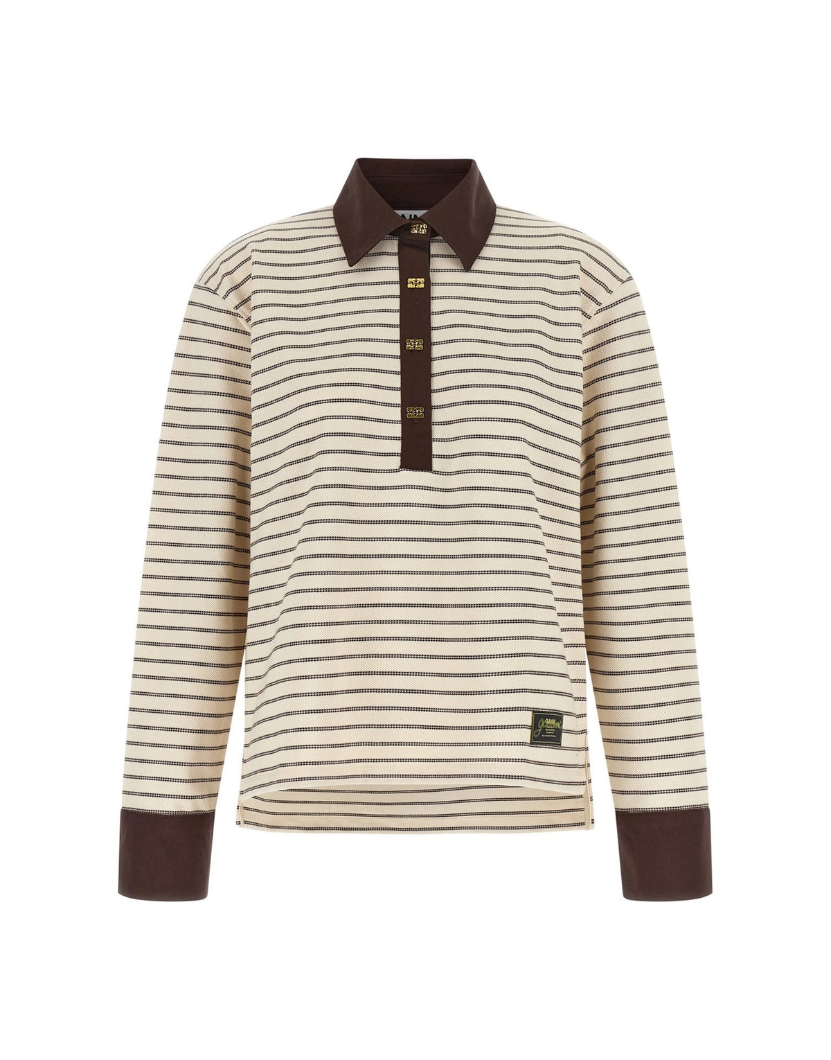 Ganni Striped Cotton Polo Shirt