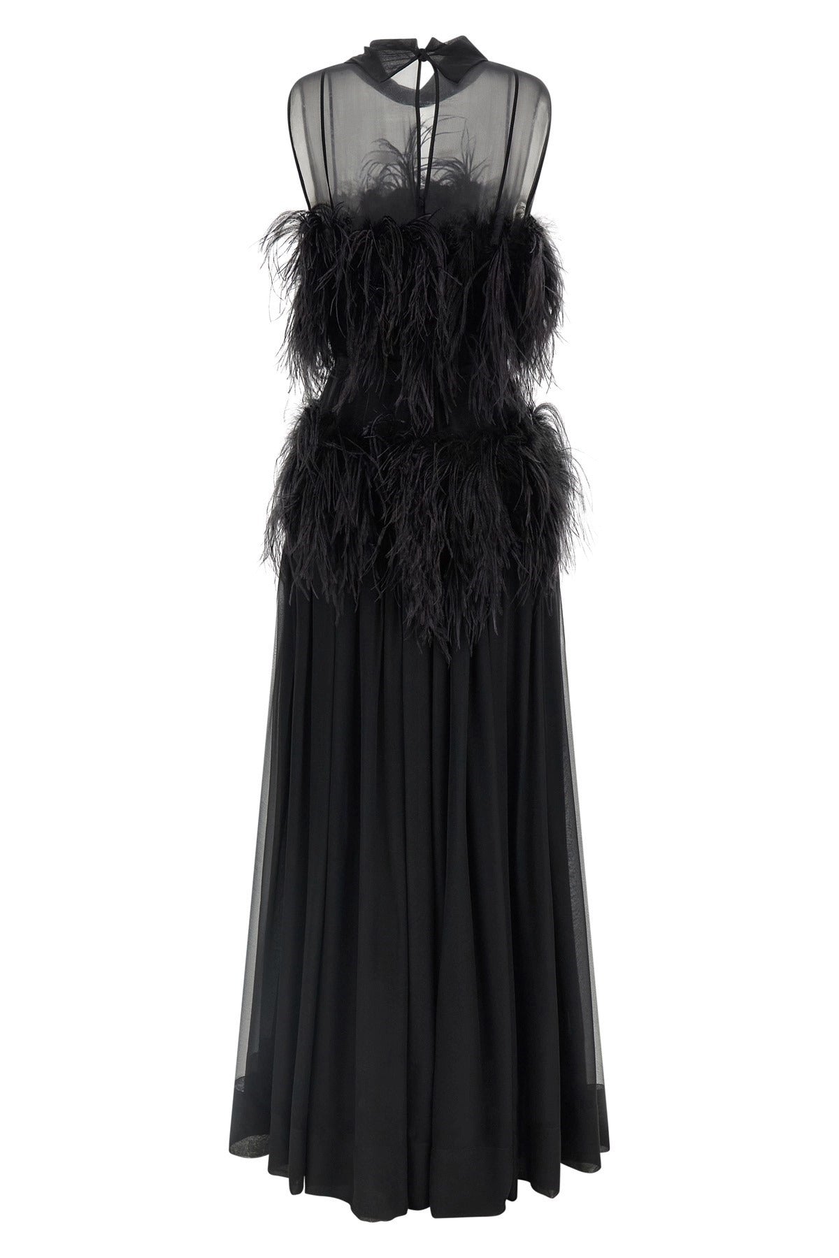 Alberta Ferretti Black Silk Chiffon Feather Dress - alternate view