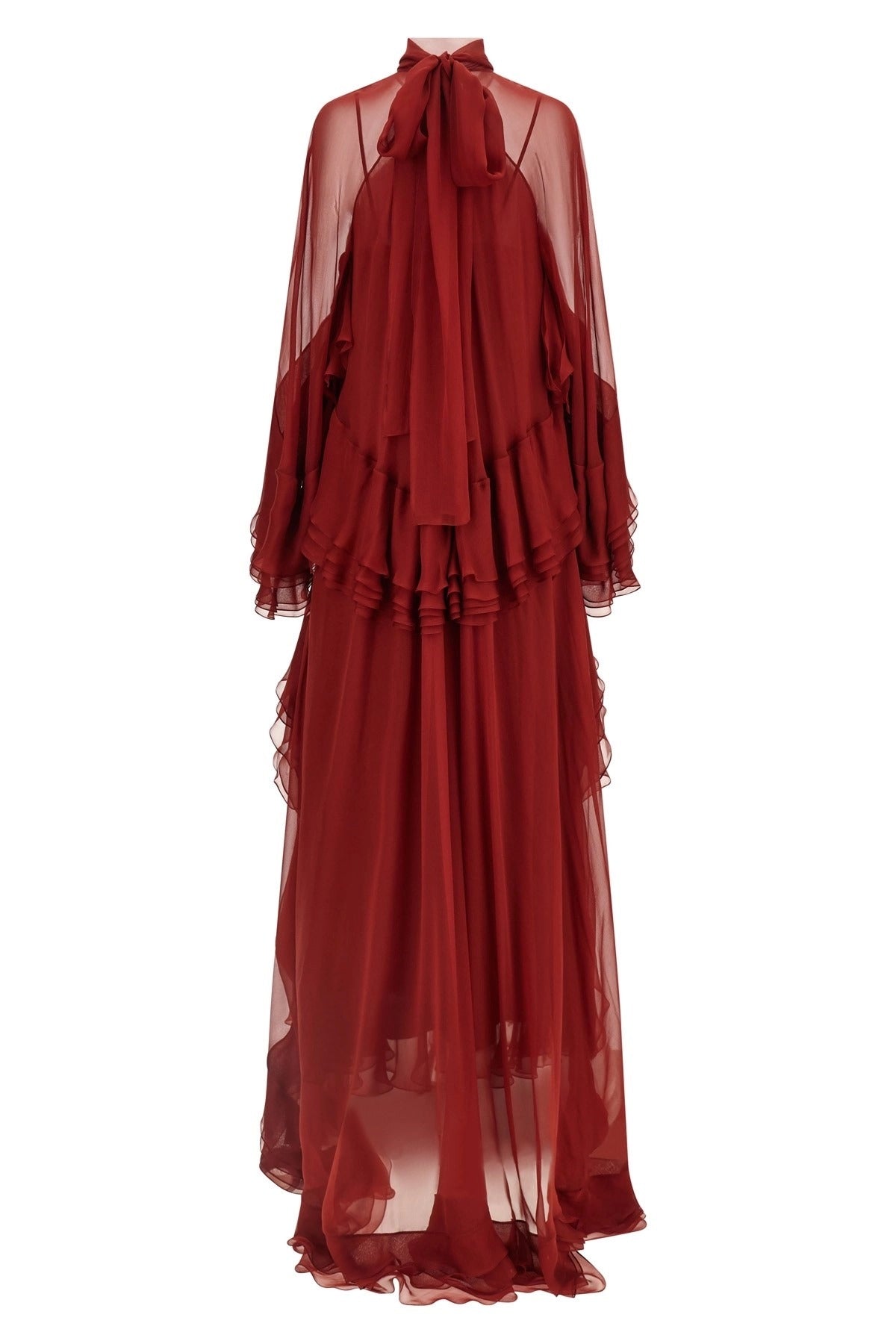 Alberta Ferretti Burgundy High-Neck Ruffle Maxi Dress - alternate view
