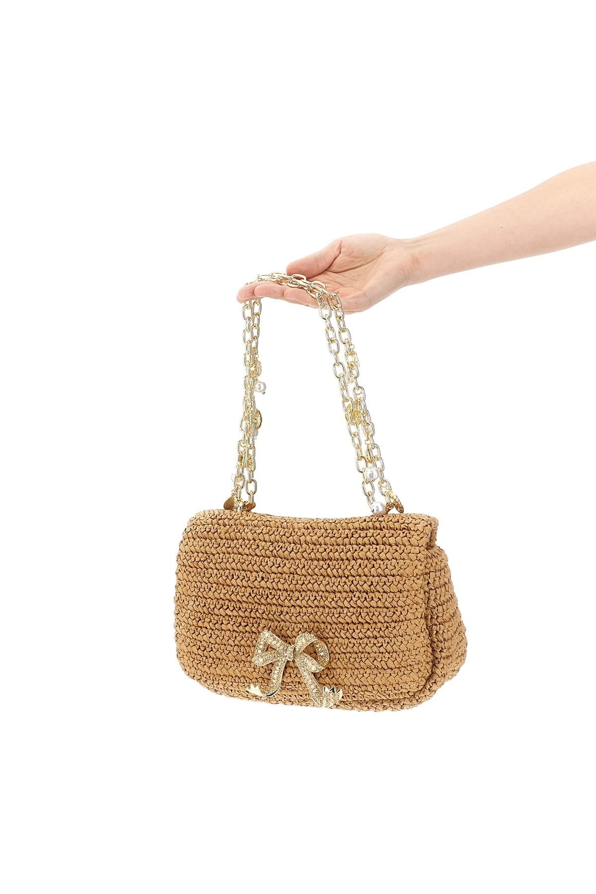 Self-Portrait Raffia Bow Charm Shoulder Bag