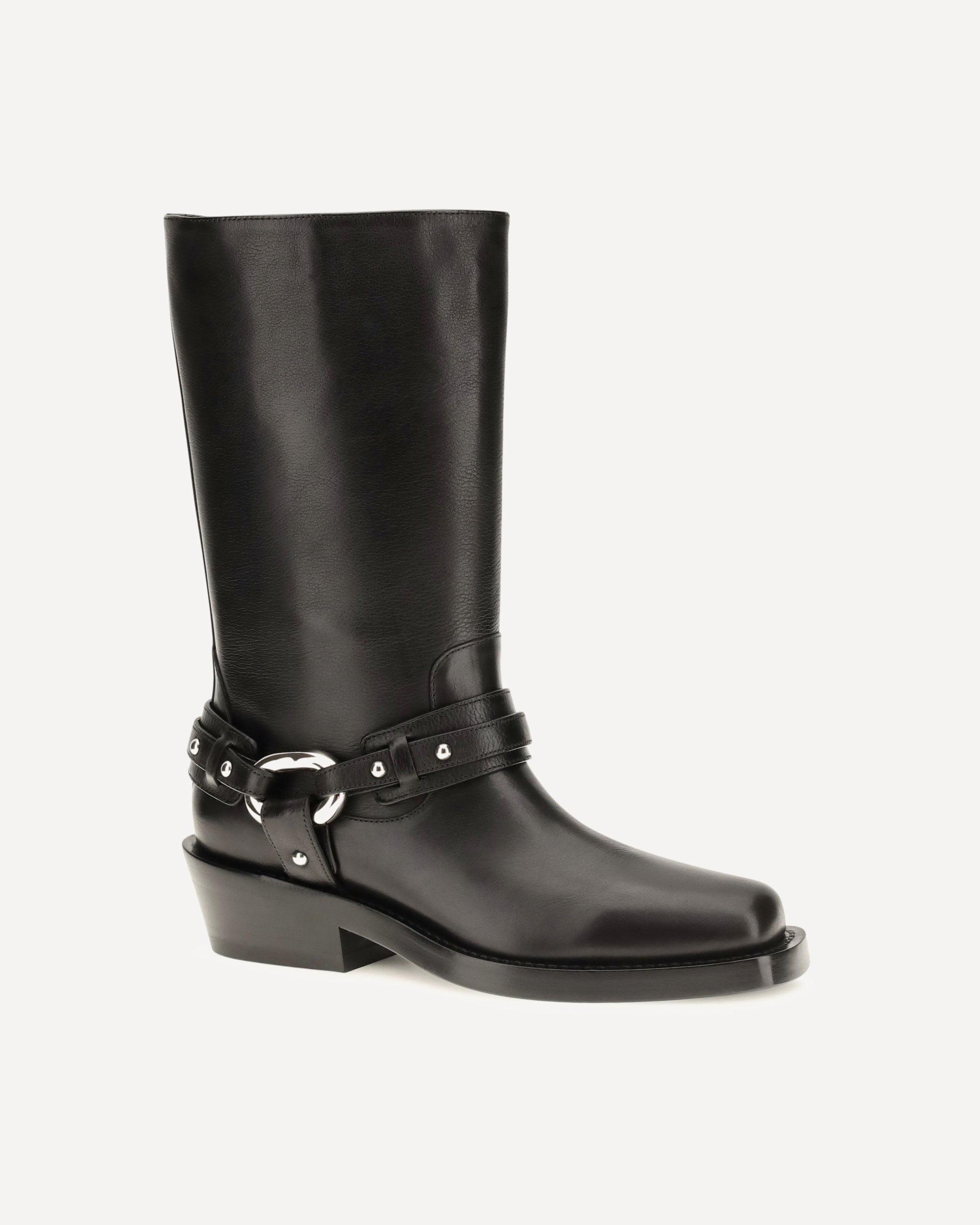 Rabanne Leather Buckle Snkle Boots