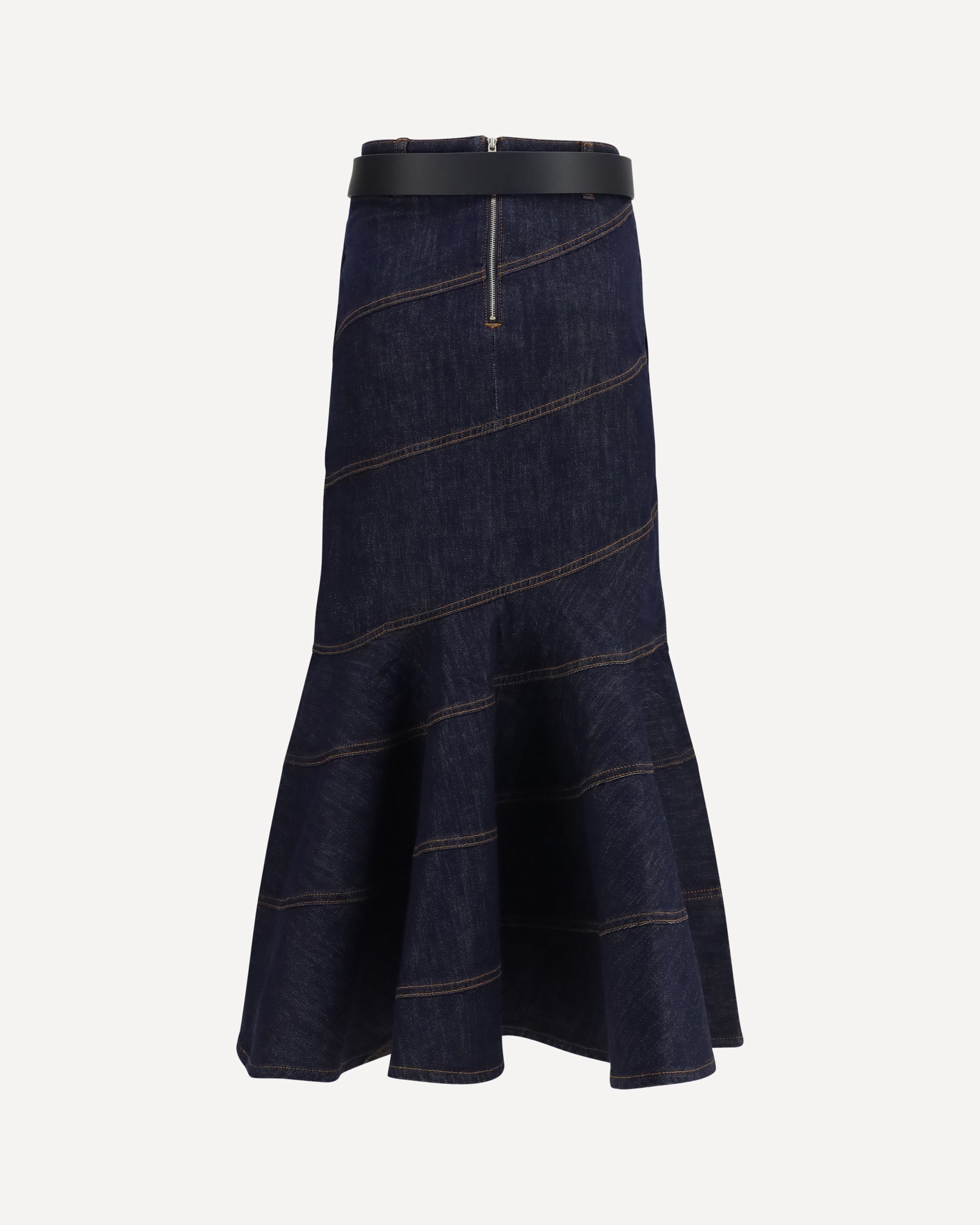 Self-Portrait Denim Midi Skirt With Belt - alternate view