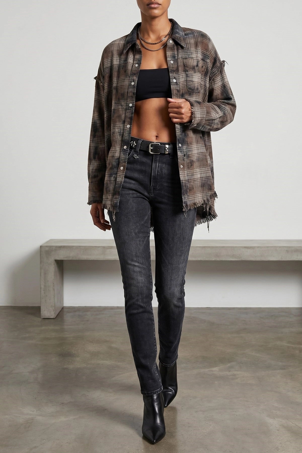 R13 Check Print Fringed Shirt - alternate view