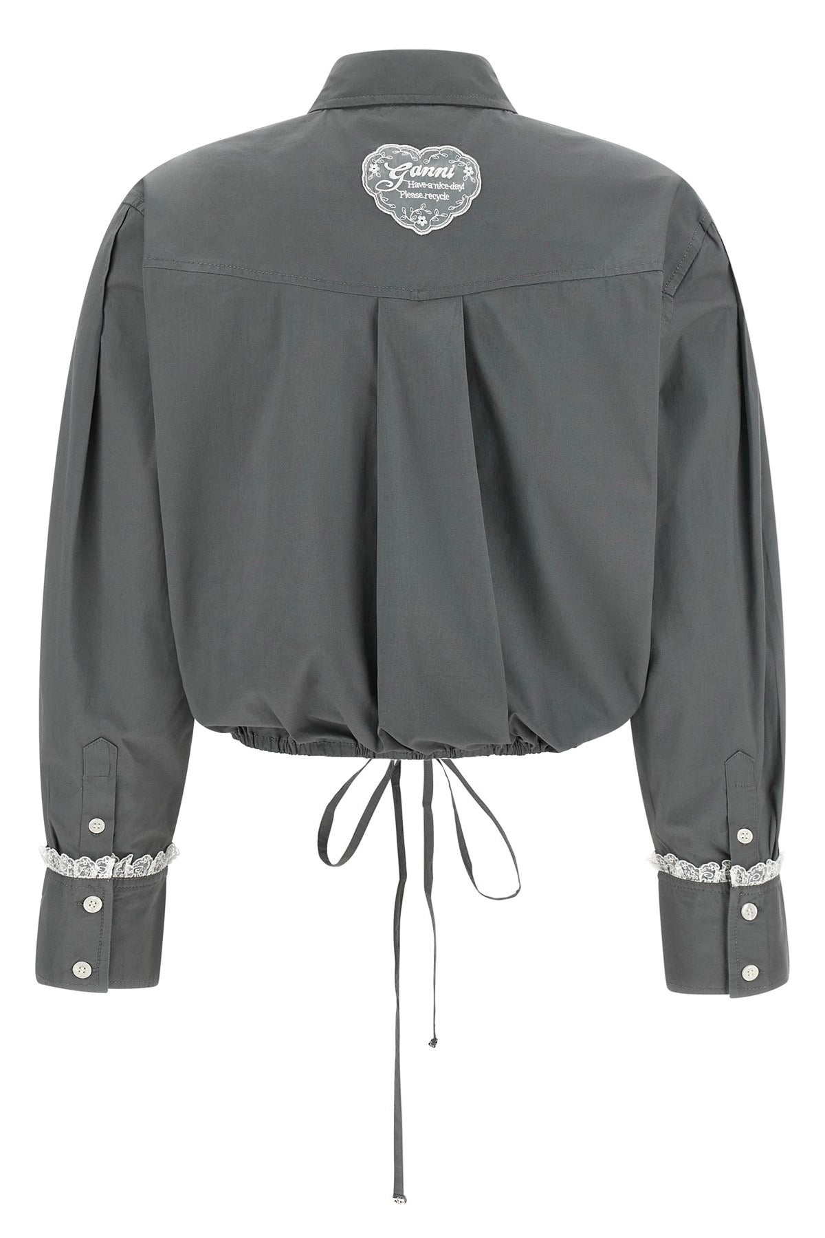 Ganni Cropped Shirt With Lace Trim - alternate view