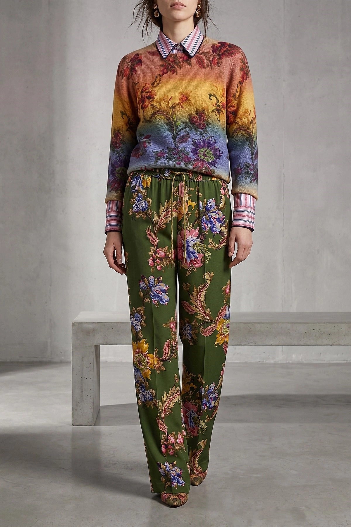 Etro Floral Print Wide-Leg Trousers