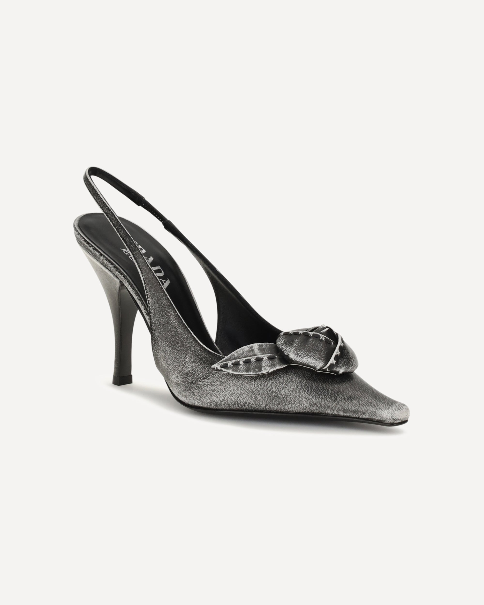 Prada Floral-Detail Leather Slingback Pumps