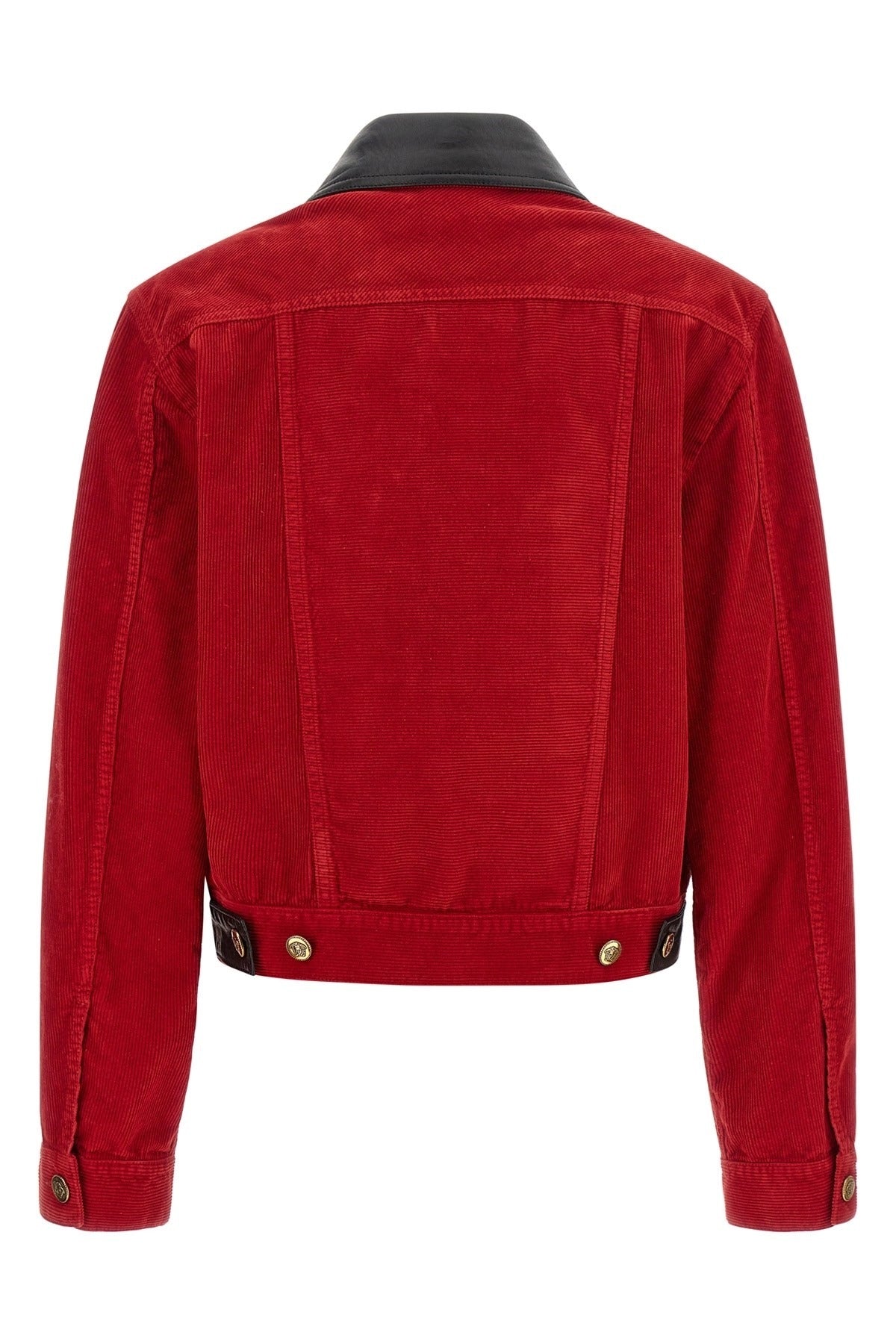Versace Red Corduroy Leather Collar Jacket - alternate view