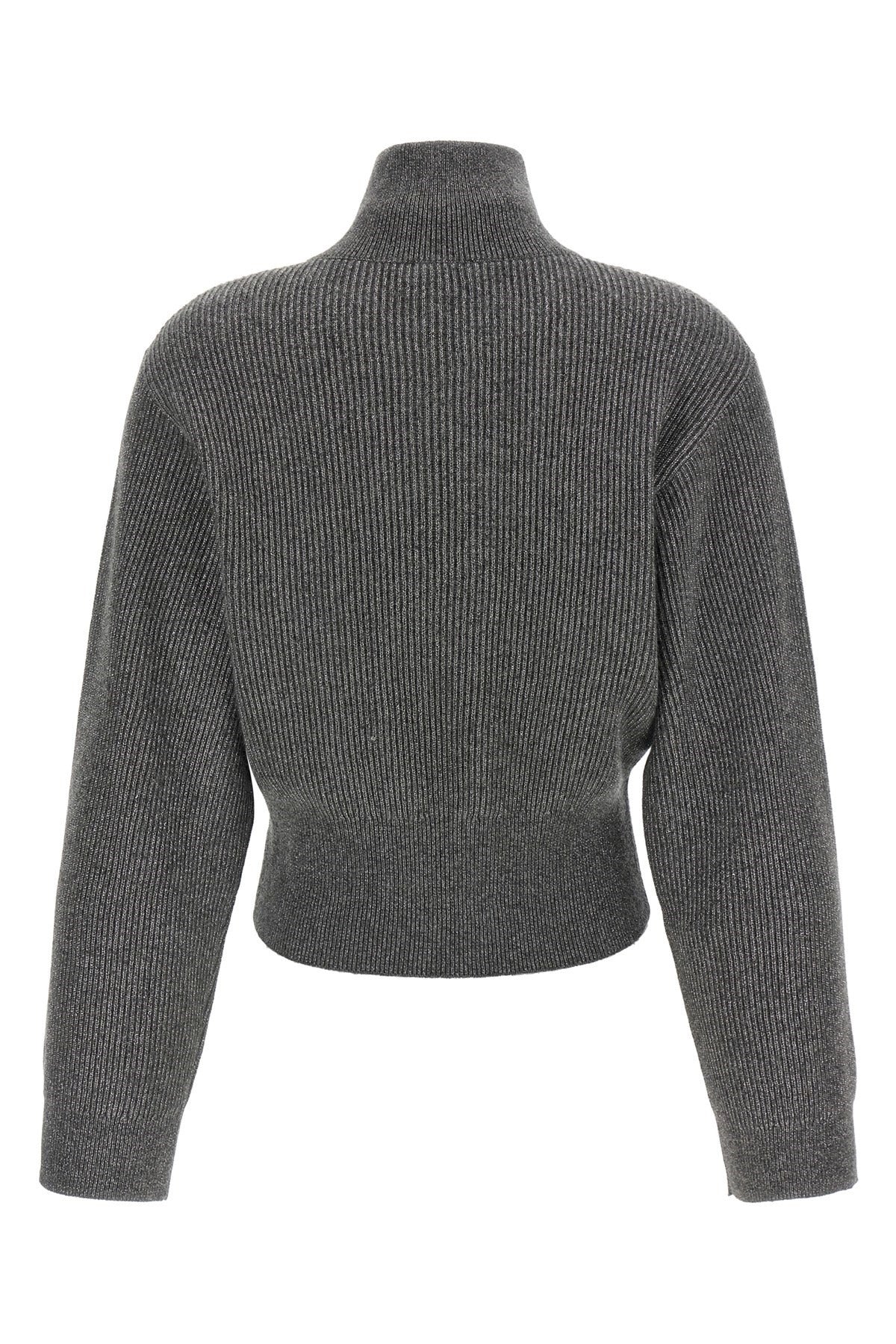 Brunello Cucinelli Ribbed Cardigan With Leather Detail - alternate view