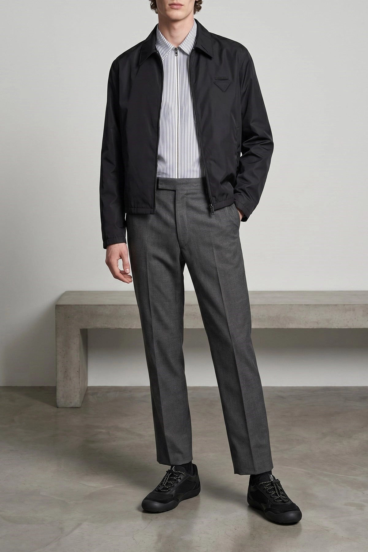 Prada Zip Striped Cotton Shirt - alternate view