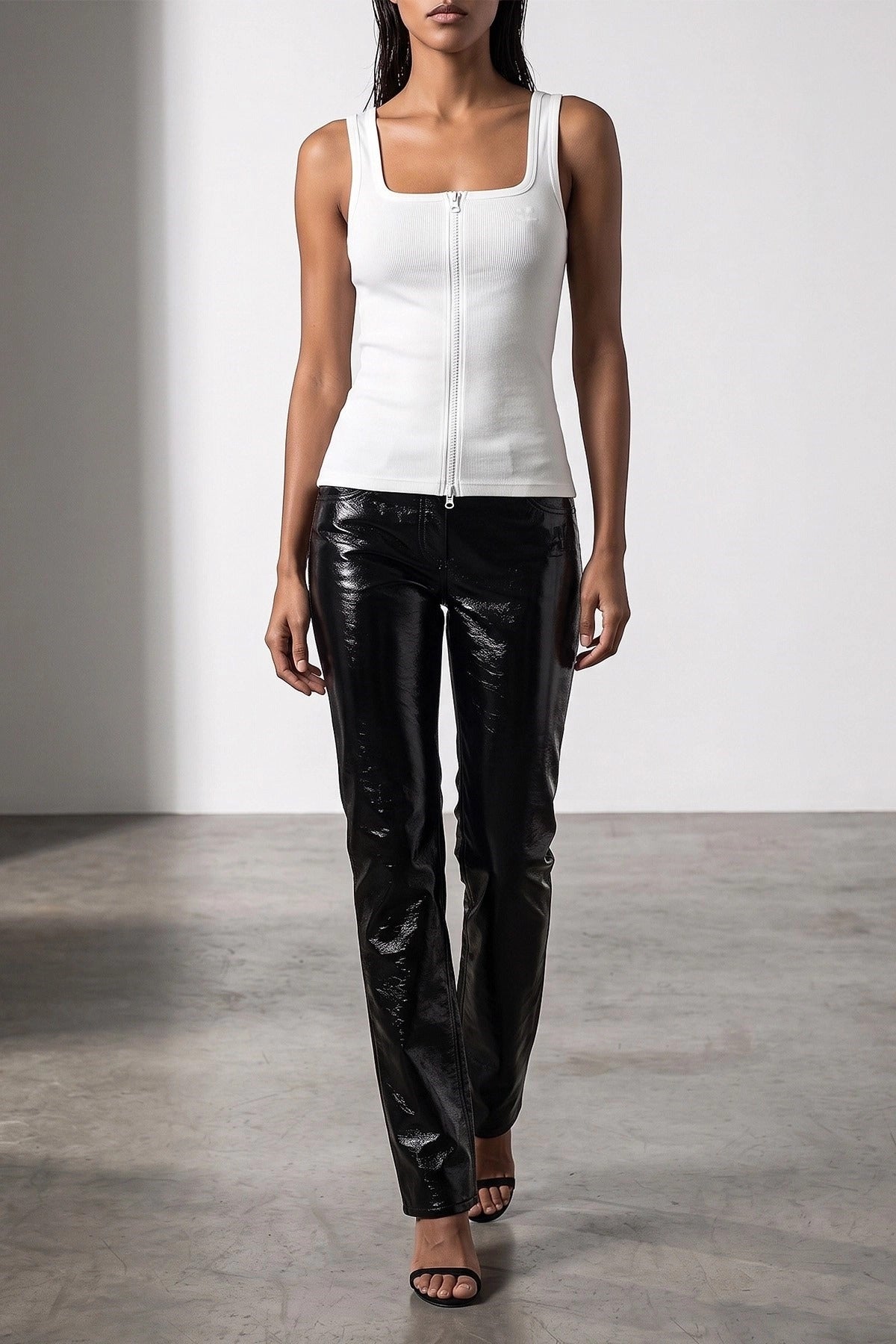Courrèges Ribbed Zip-Front Tank Top