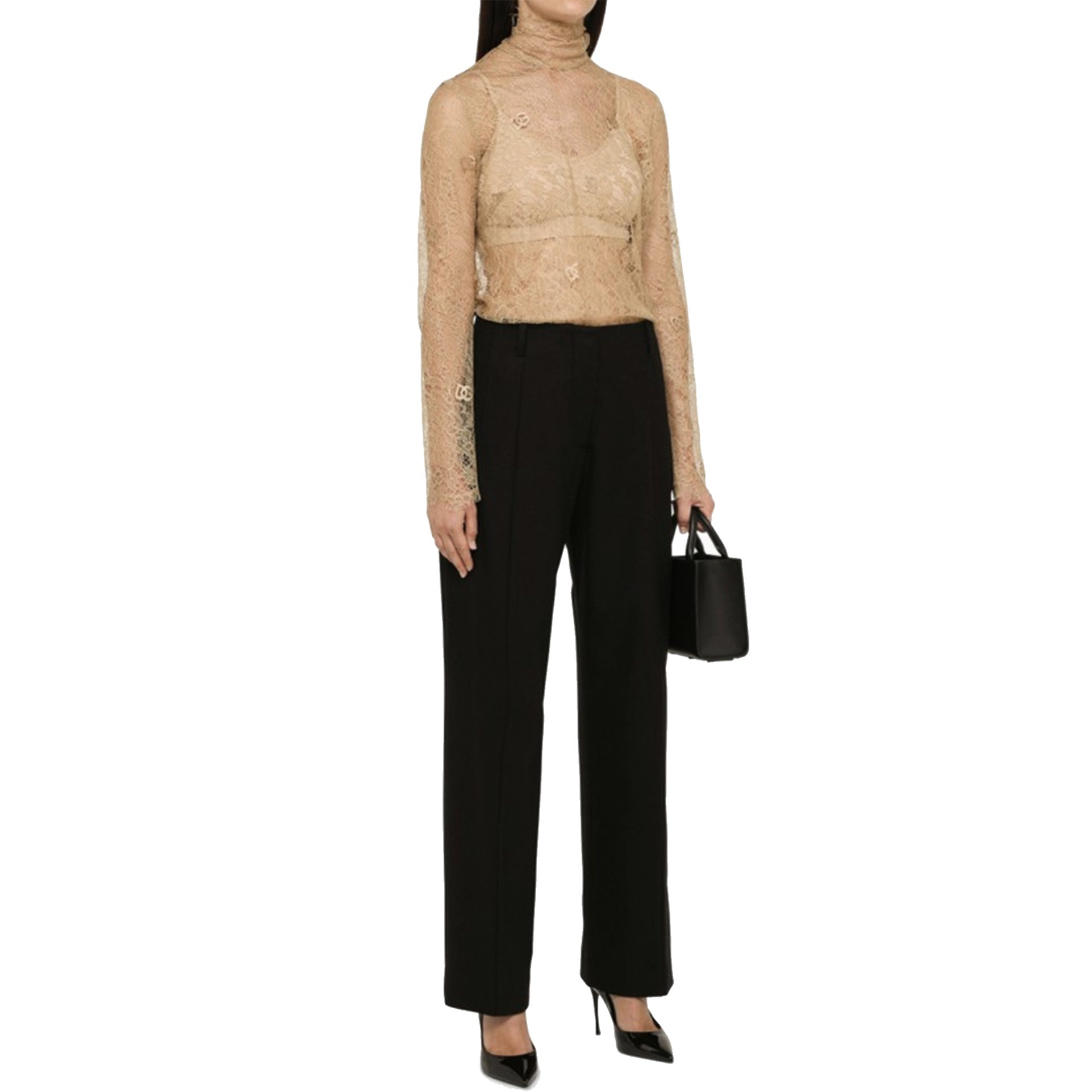 Lace Long Sleeve High Neck Top - alternate view