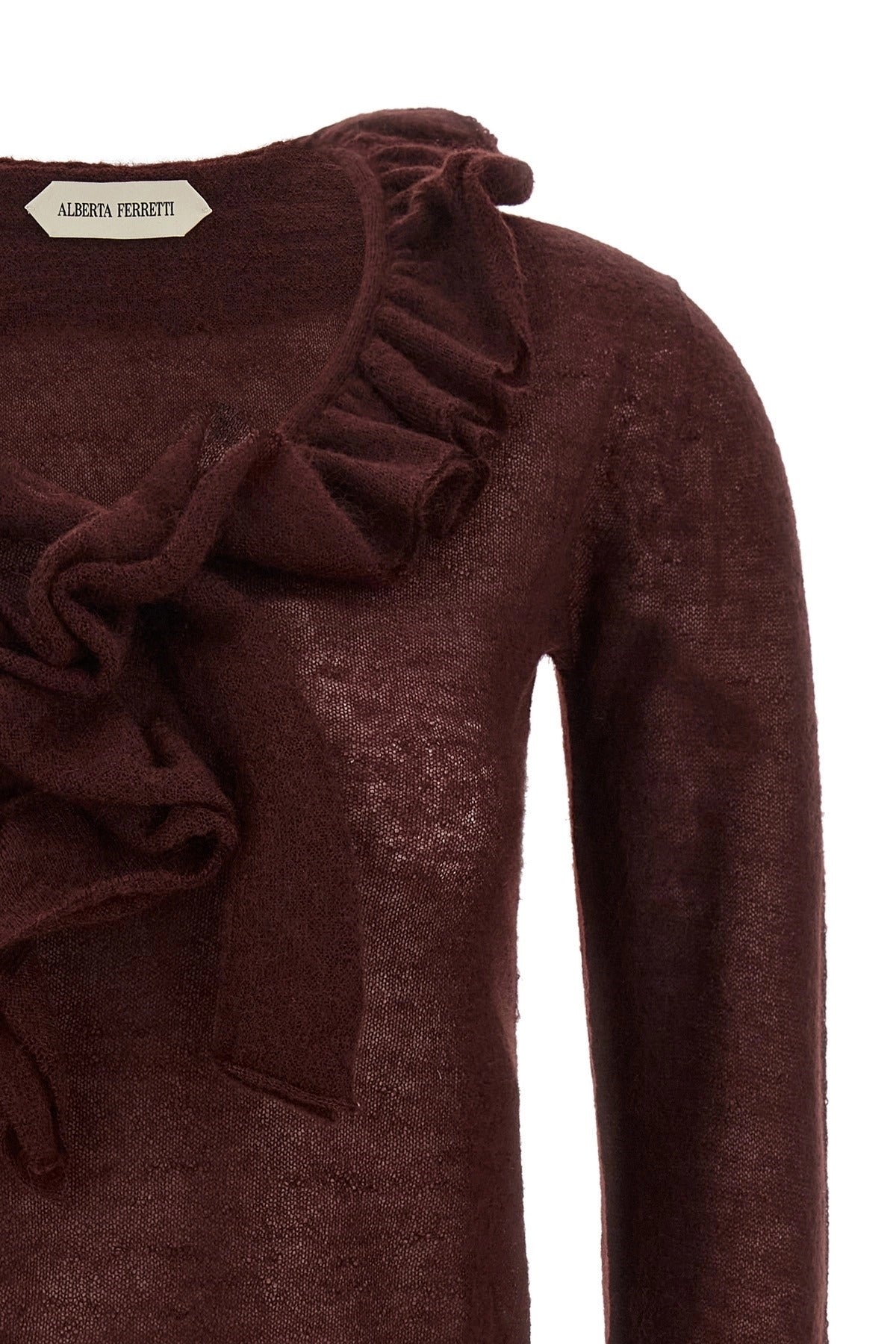 Alberta Ferretti Bordeaux Cropped Ruffled Sweater