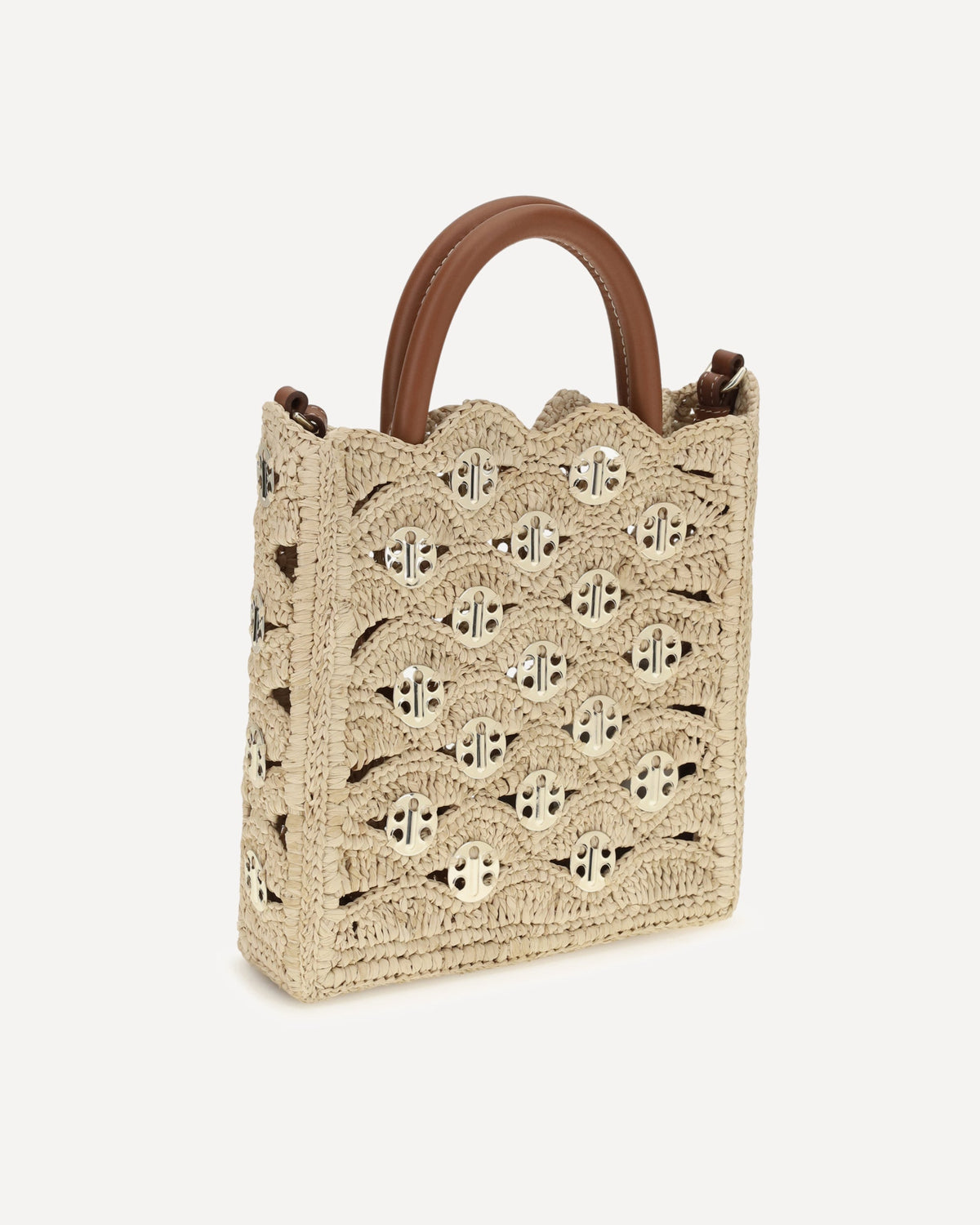 Rabanne 1969 Disc Raffia Top-Handle Bag