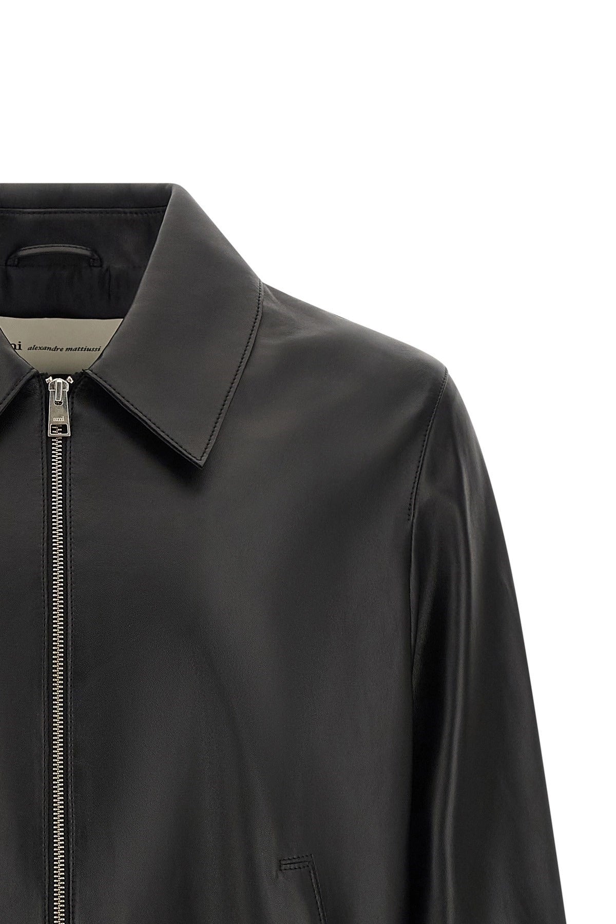 Ami Paris Black Lambskin Zip Jacket