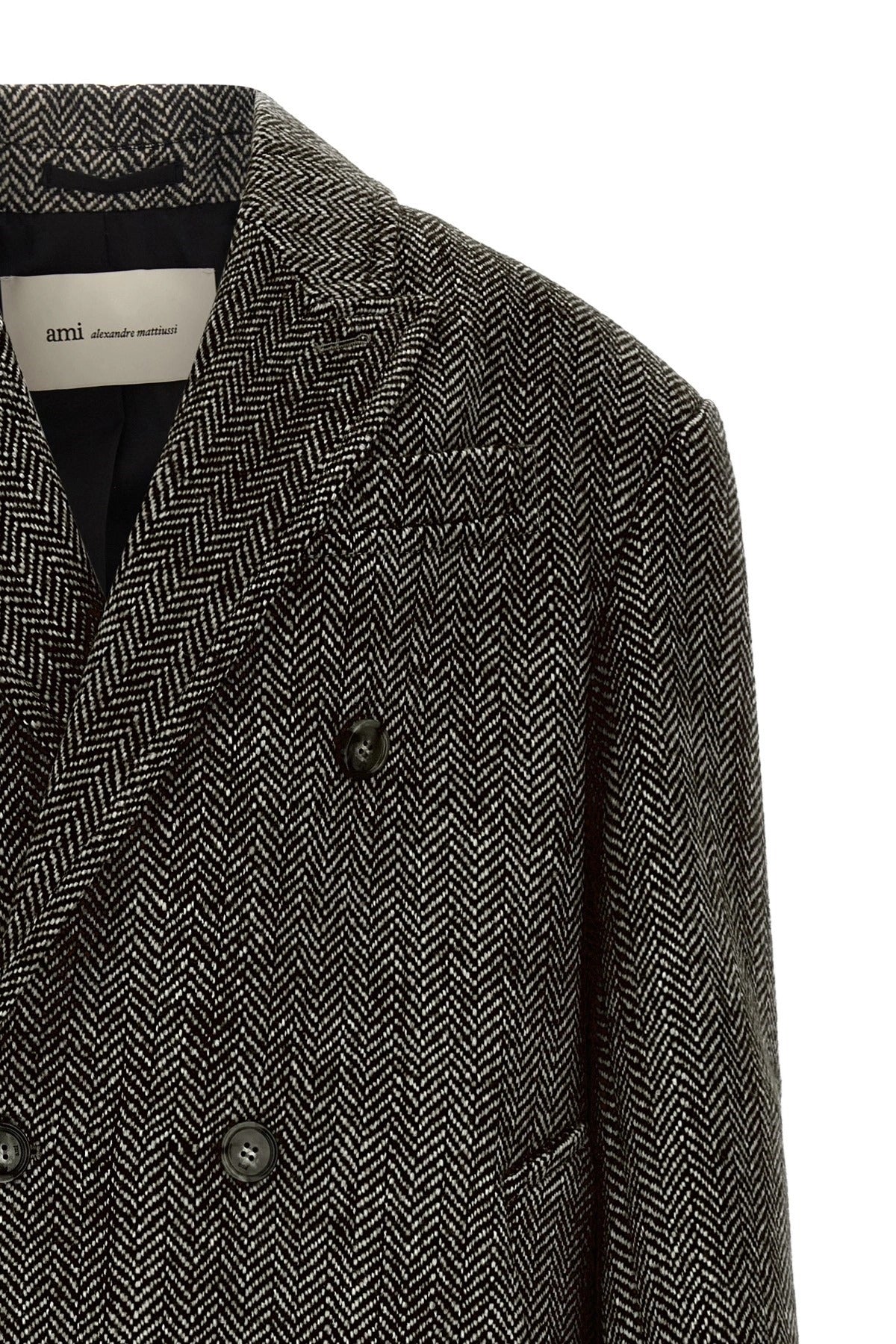 Ami Paris Double-Breasted Herringbone Coat