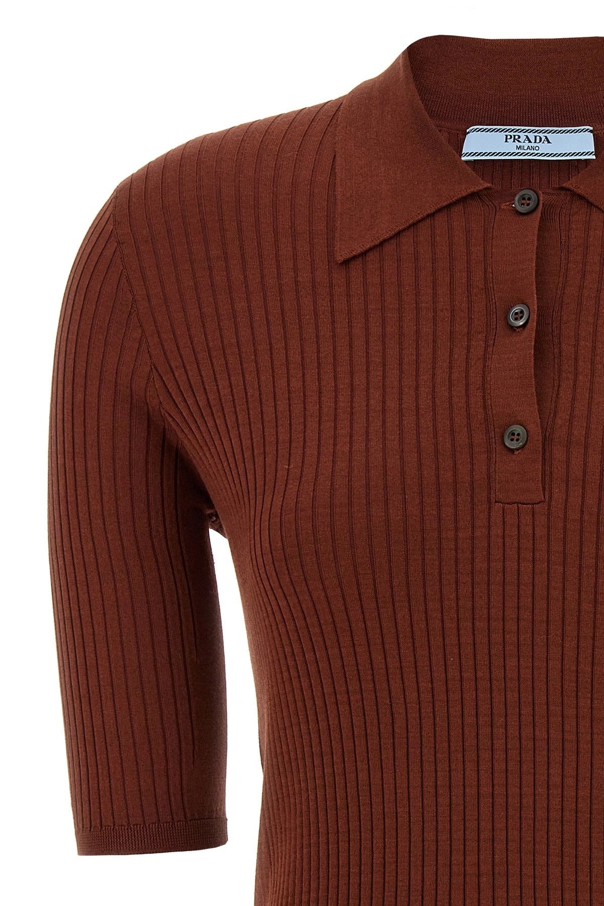 Prada Brown Ribbed Polo Shirt