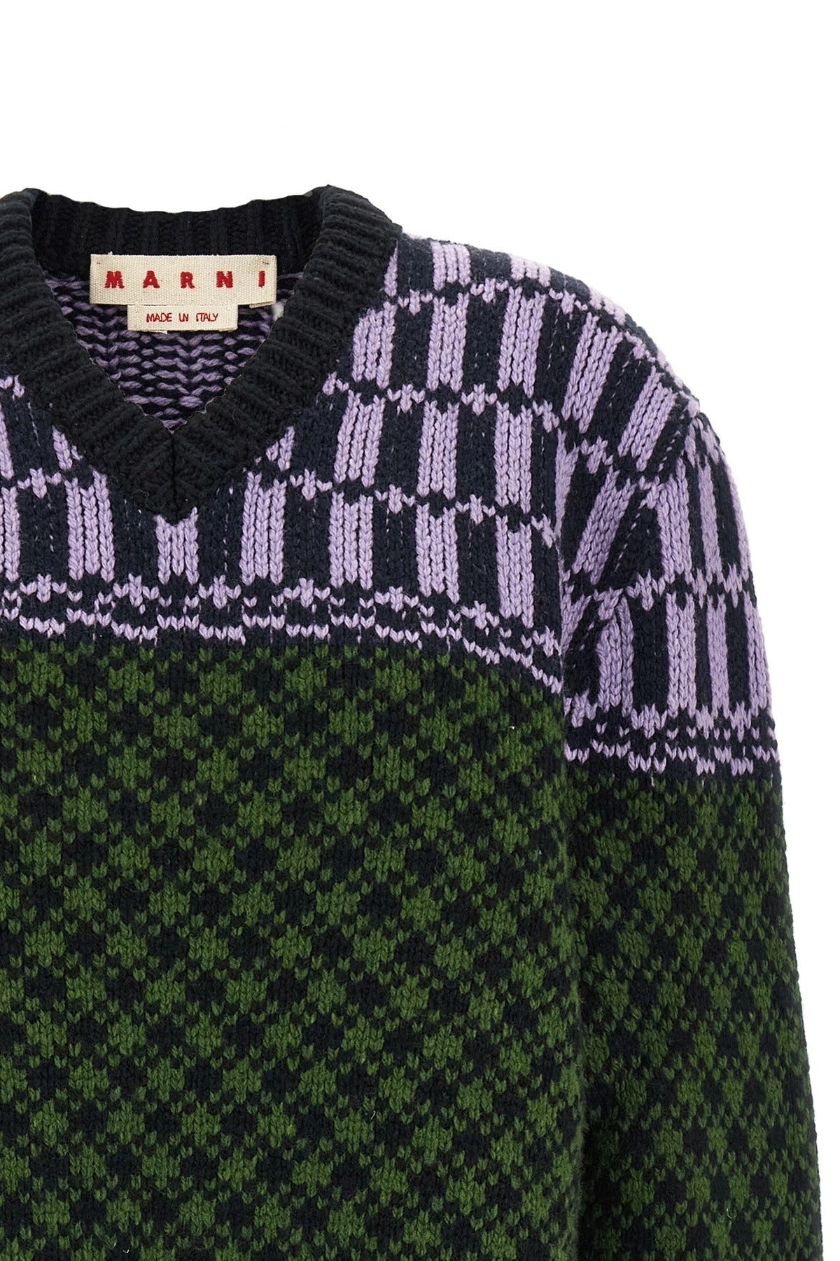 Marni V-Neck Geometric Pattern Sweater