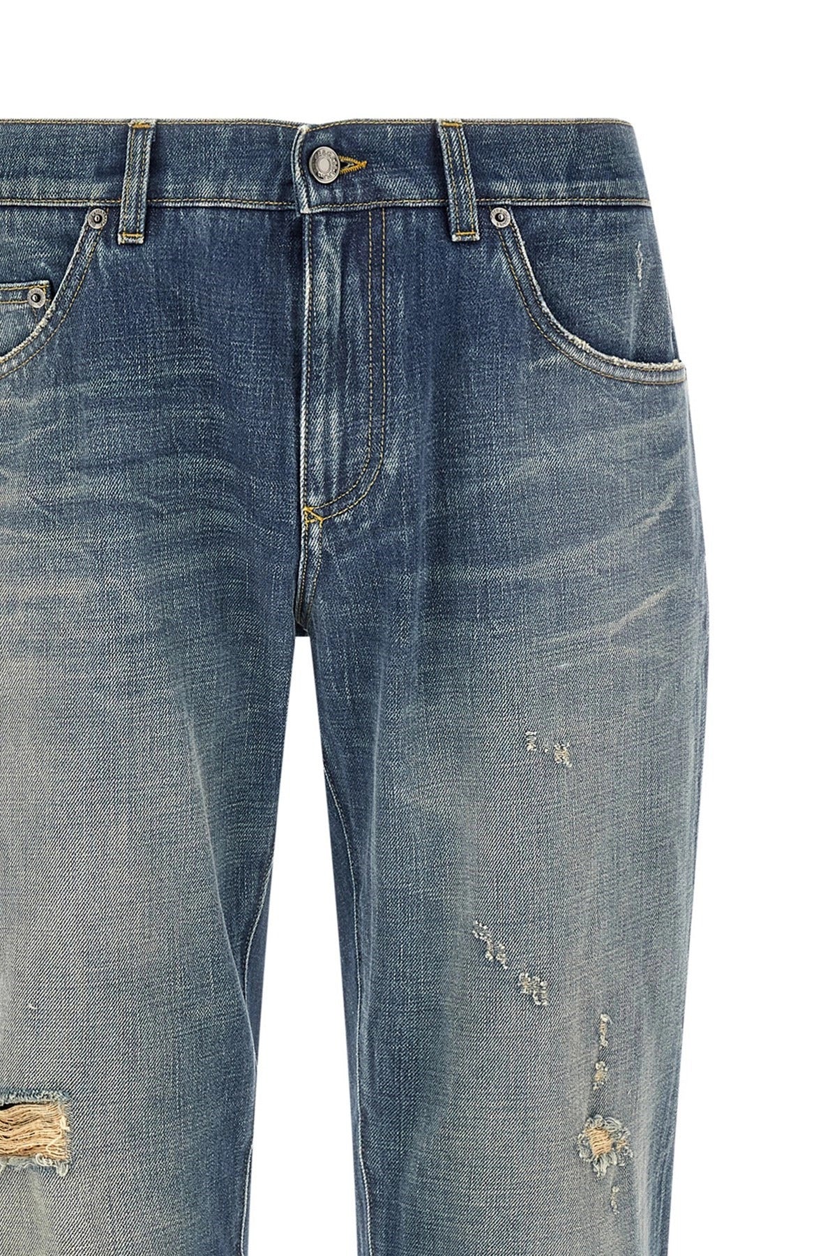 Dolce & Gabbana Destroyed Logo Plaque Jeans