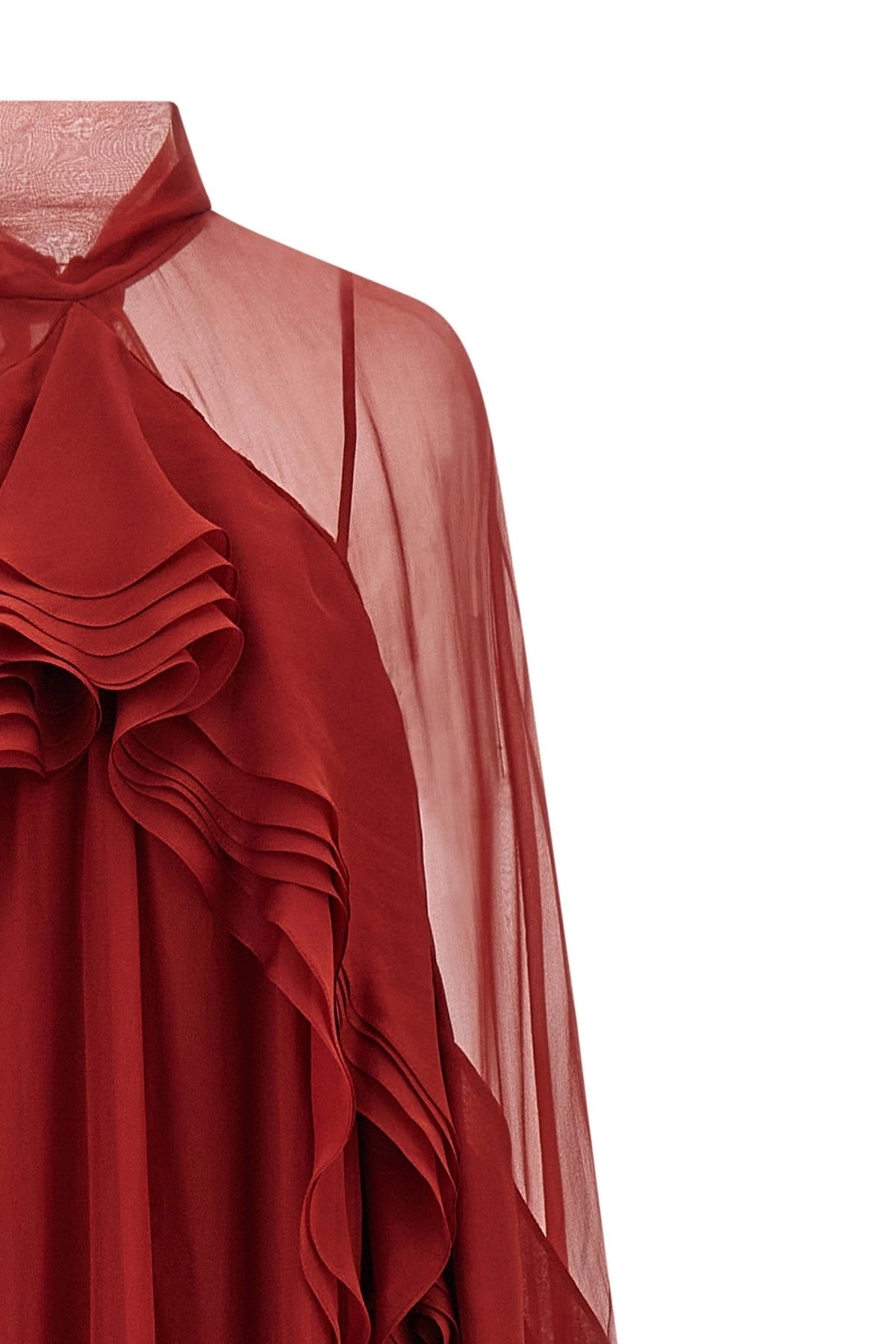 Alberta Ferretti Burgundy High-Neck Ruffle Maxi Dress