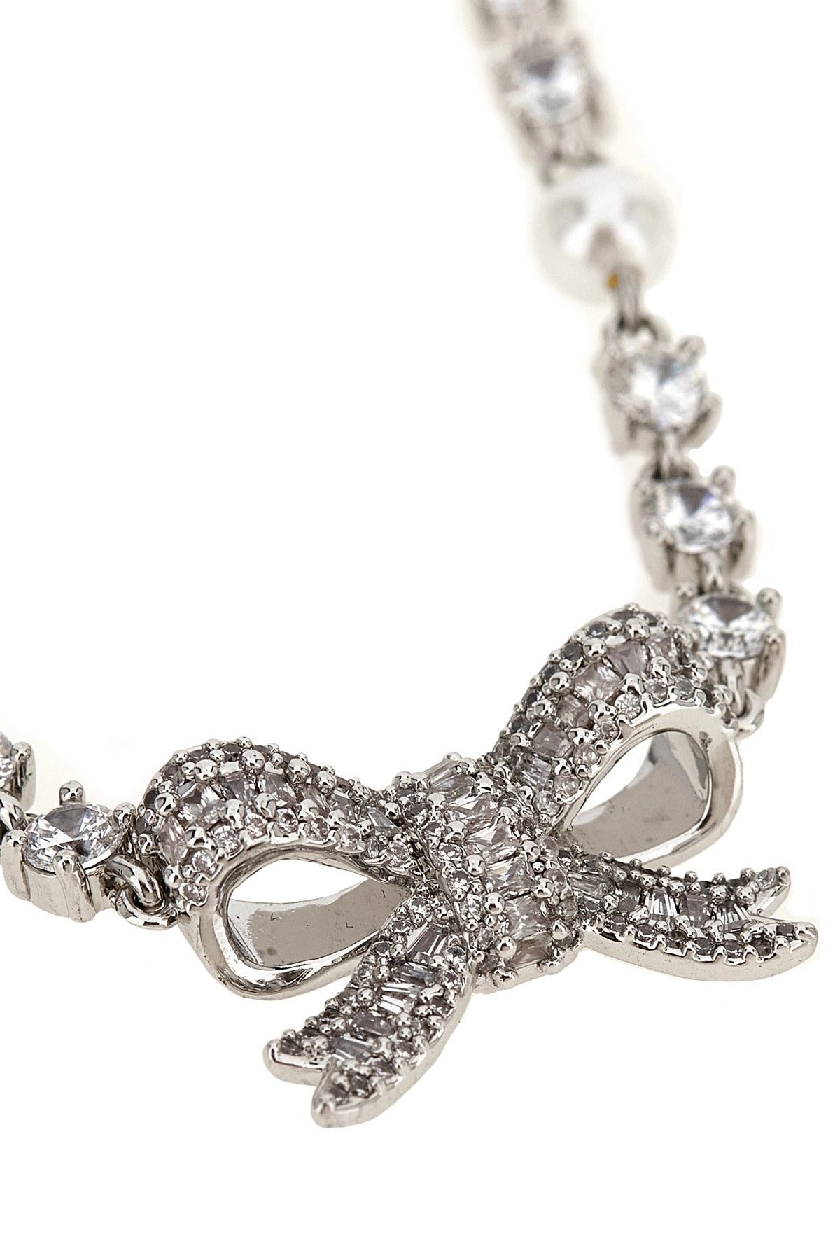 Self-Portrait Crystal Pearl Bow Necklace