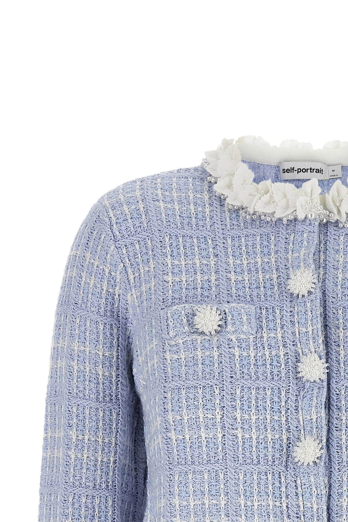 Self-Portrait Check Knit Cropped Jacket