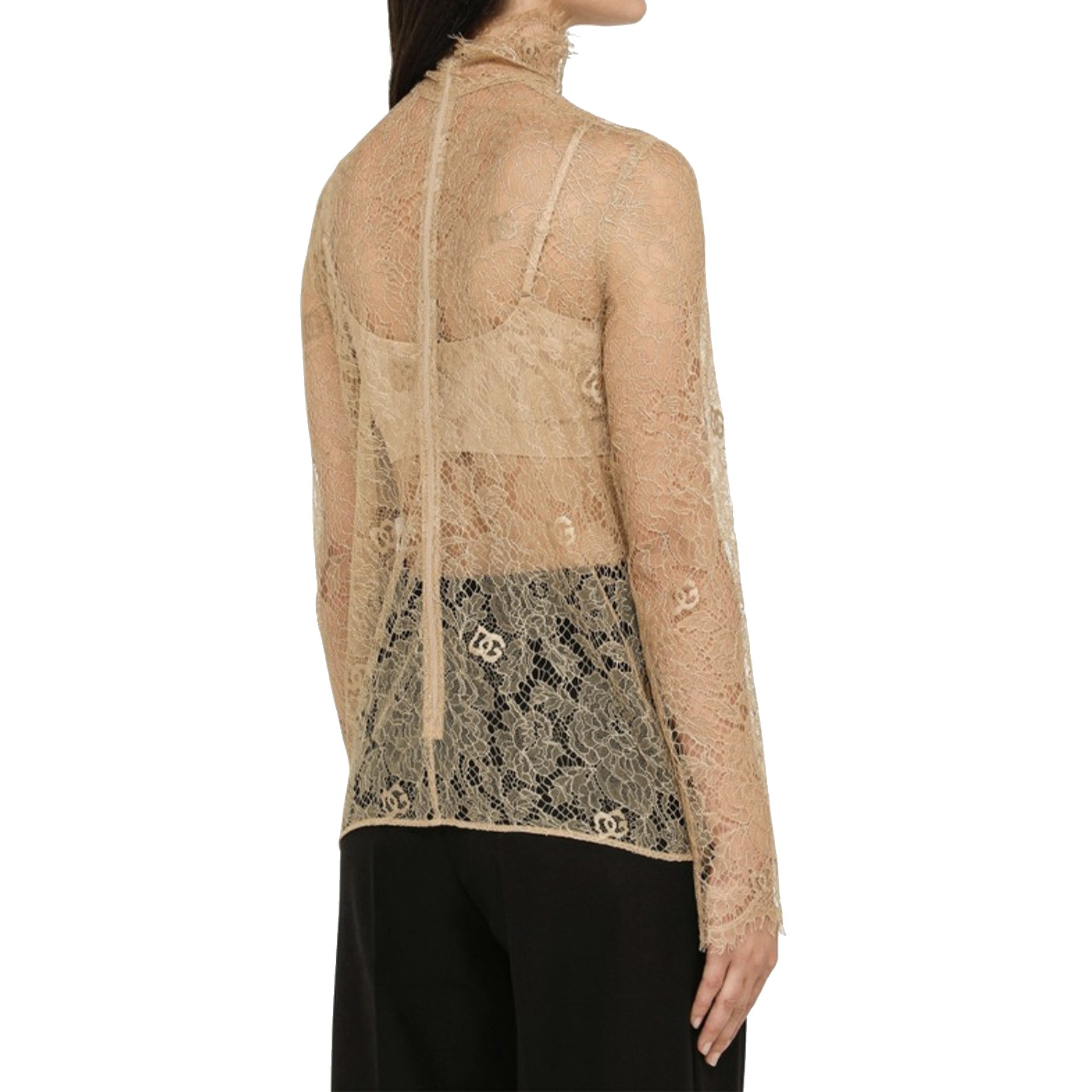 Lace Long Sleeve High Neck Top