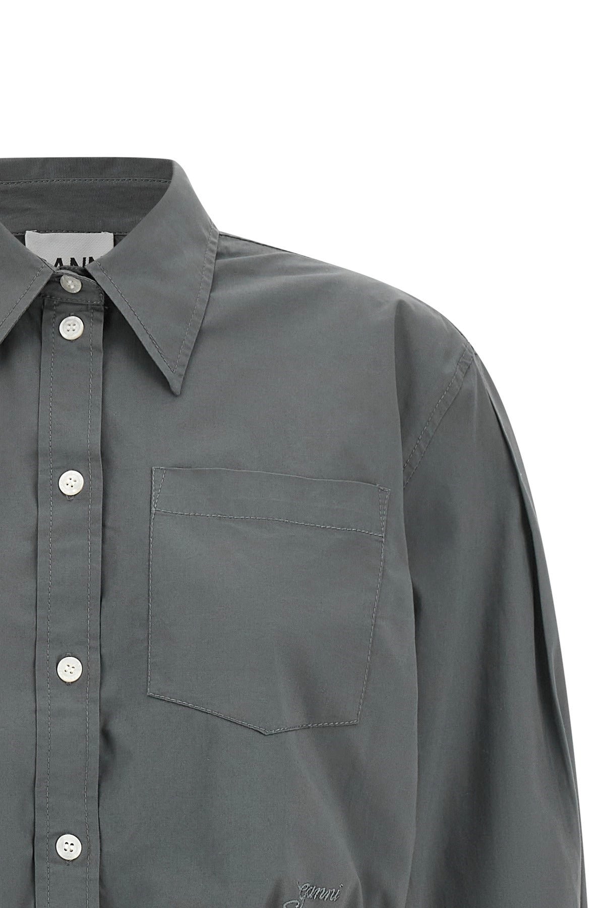 Ganni Cropped Shirt With Lace Trim