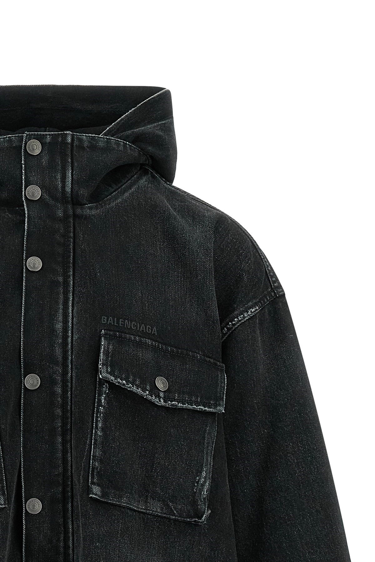 Balenciaga Black Cargo Hooded Denim Jacket