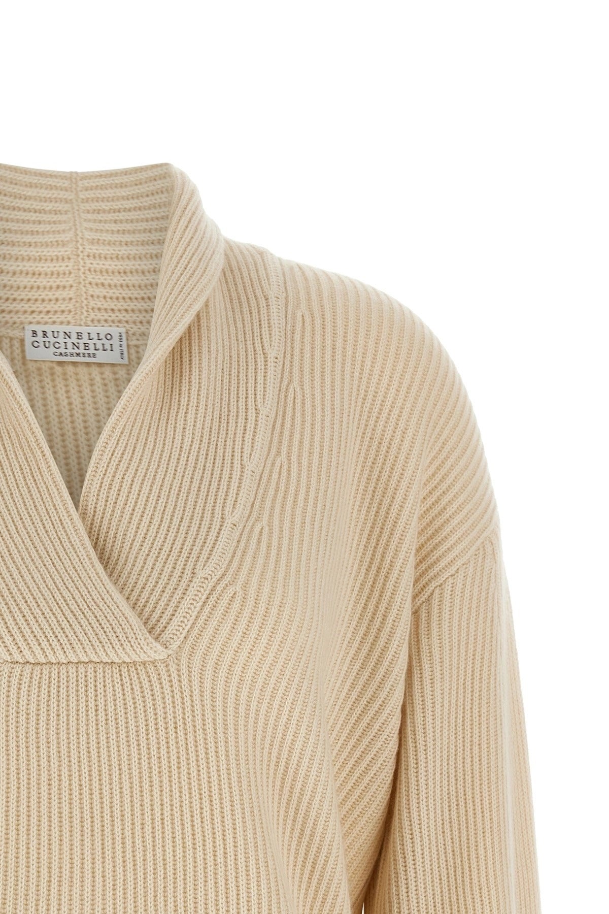 Brunello Cucinelli Shawl Neck Ribbed Sweater