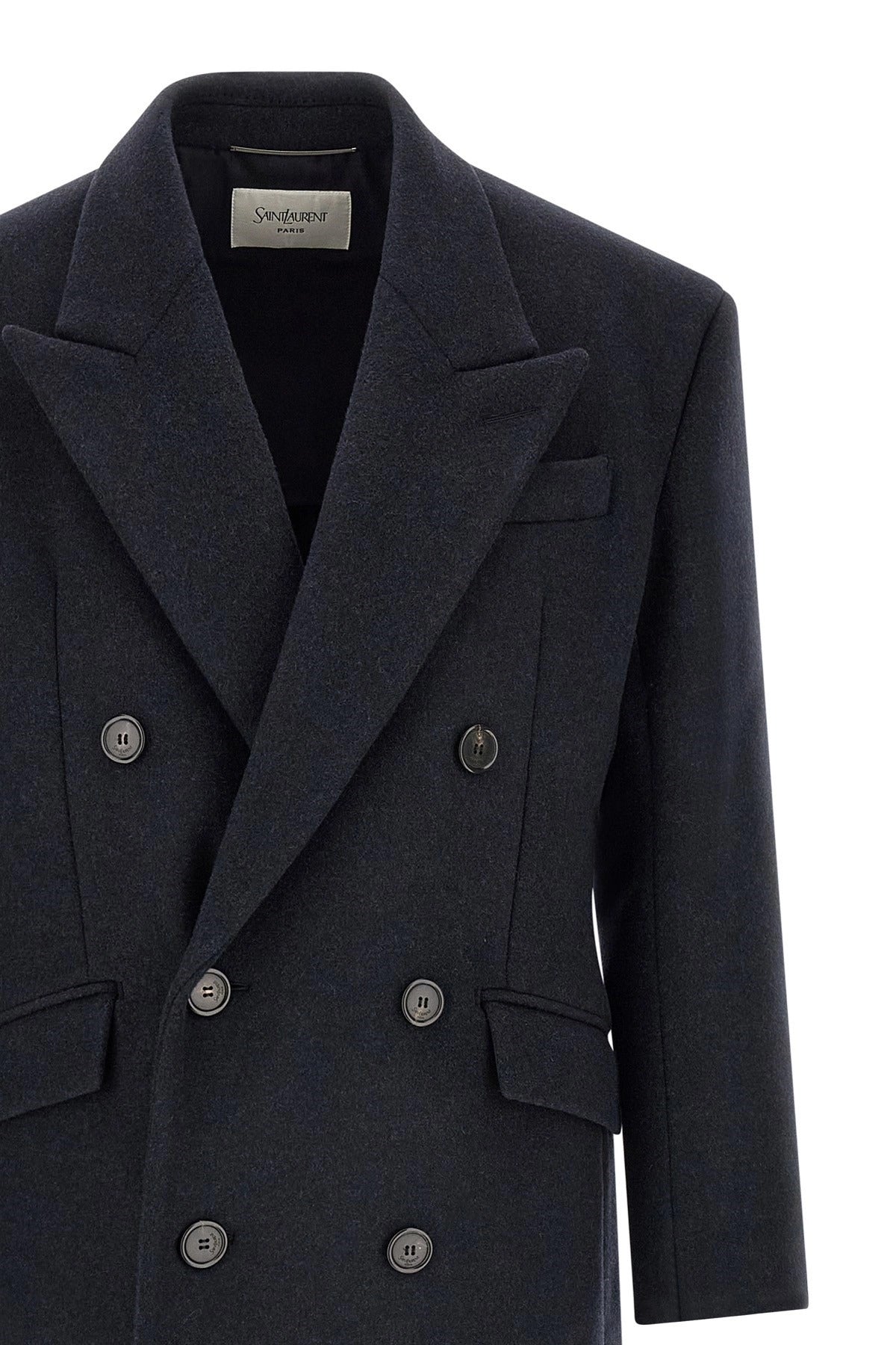 Saint Laurent Navy Double-Breasted Wool Coat