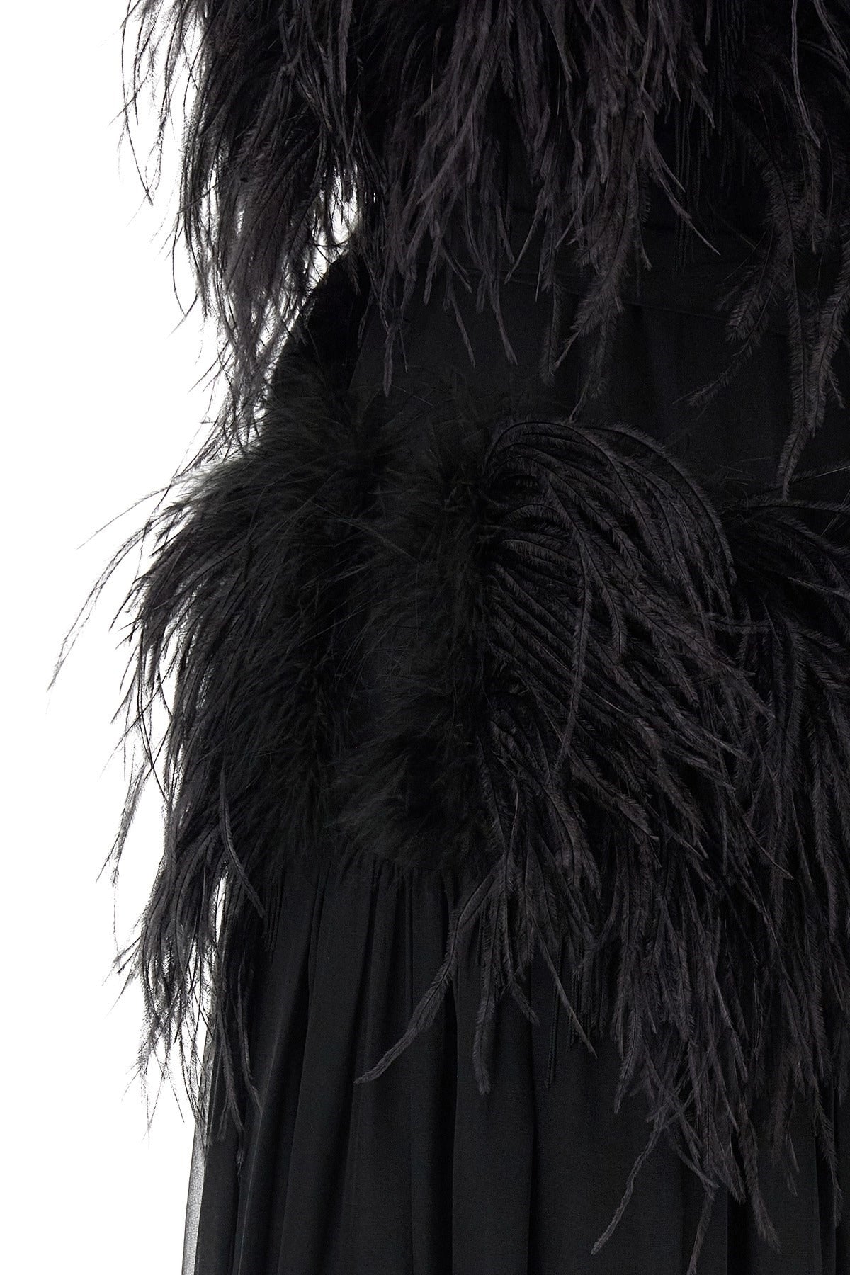 Alberta Ferretti Black Silk Chiffon Feather Dress