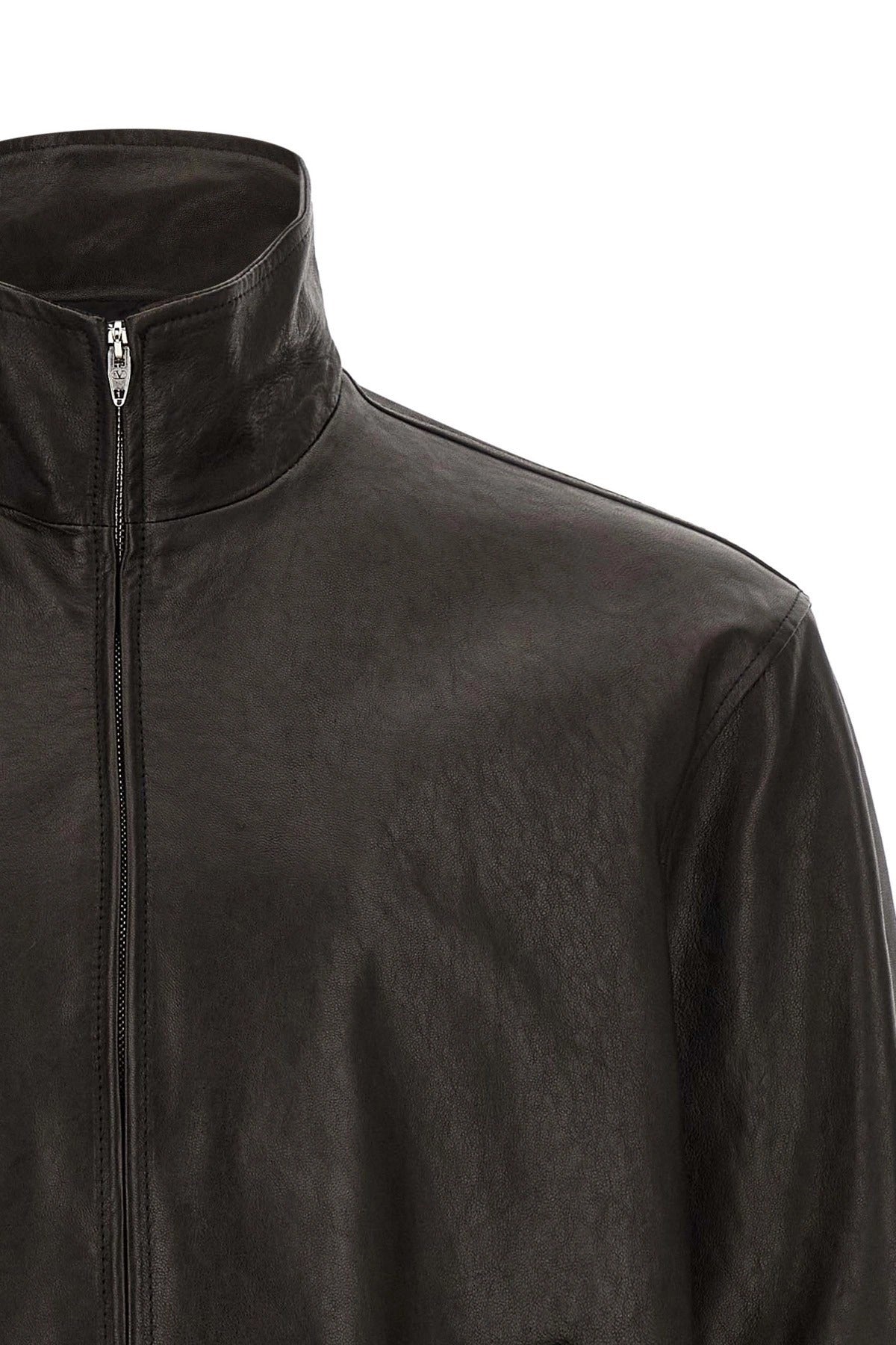 Valentino Garavani Black High-Neck Leather Jacket