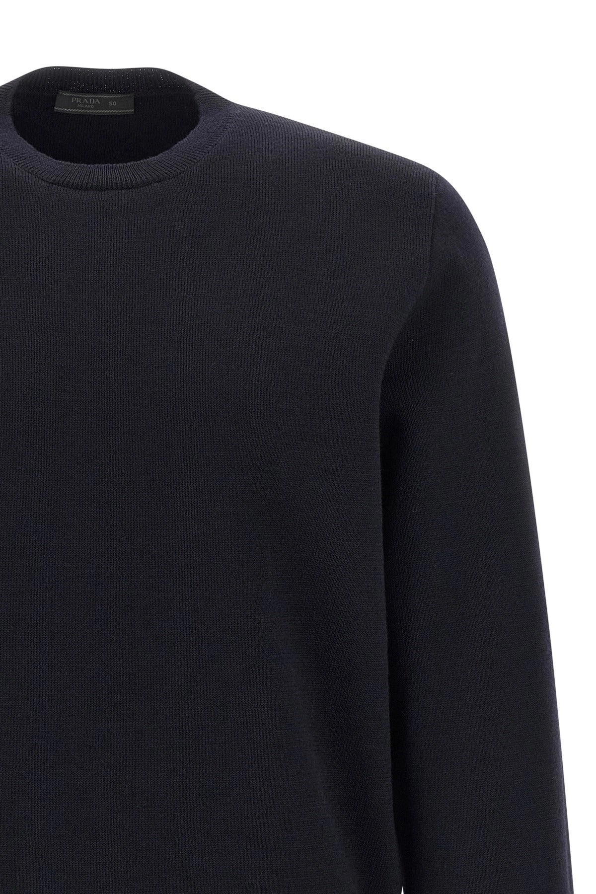Prada Blue Wool Logo Patch Sweater