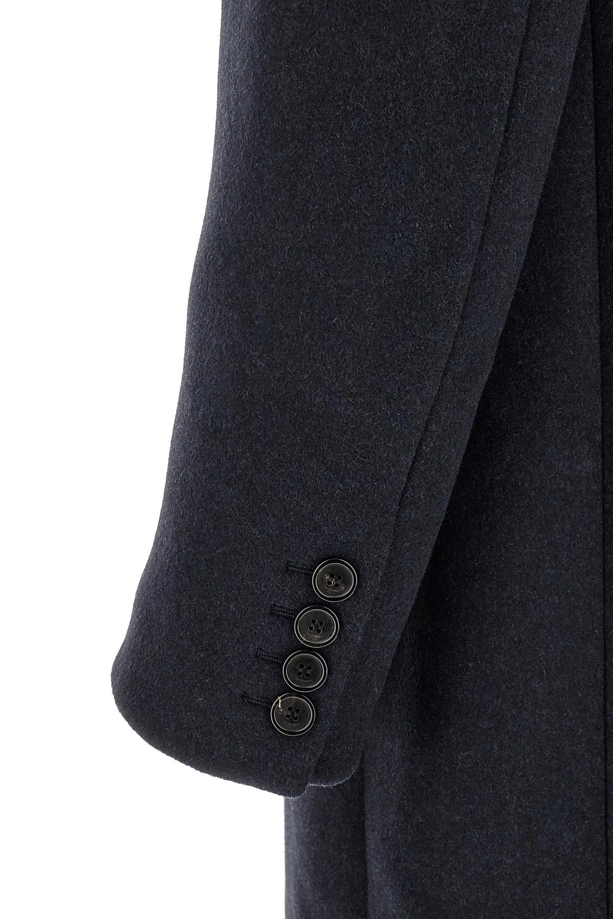 Saint Laurent Navy Double-Breasted Wool Coat