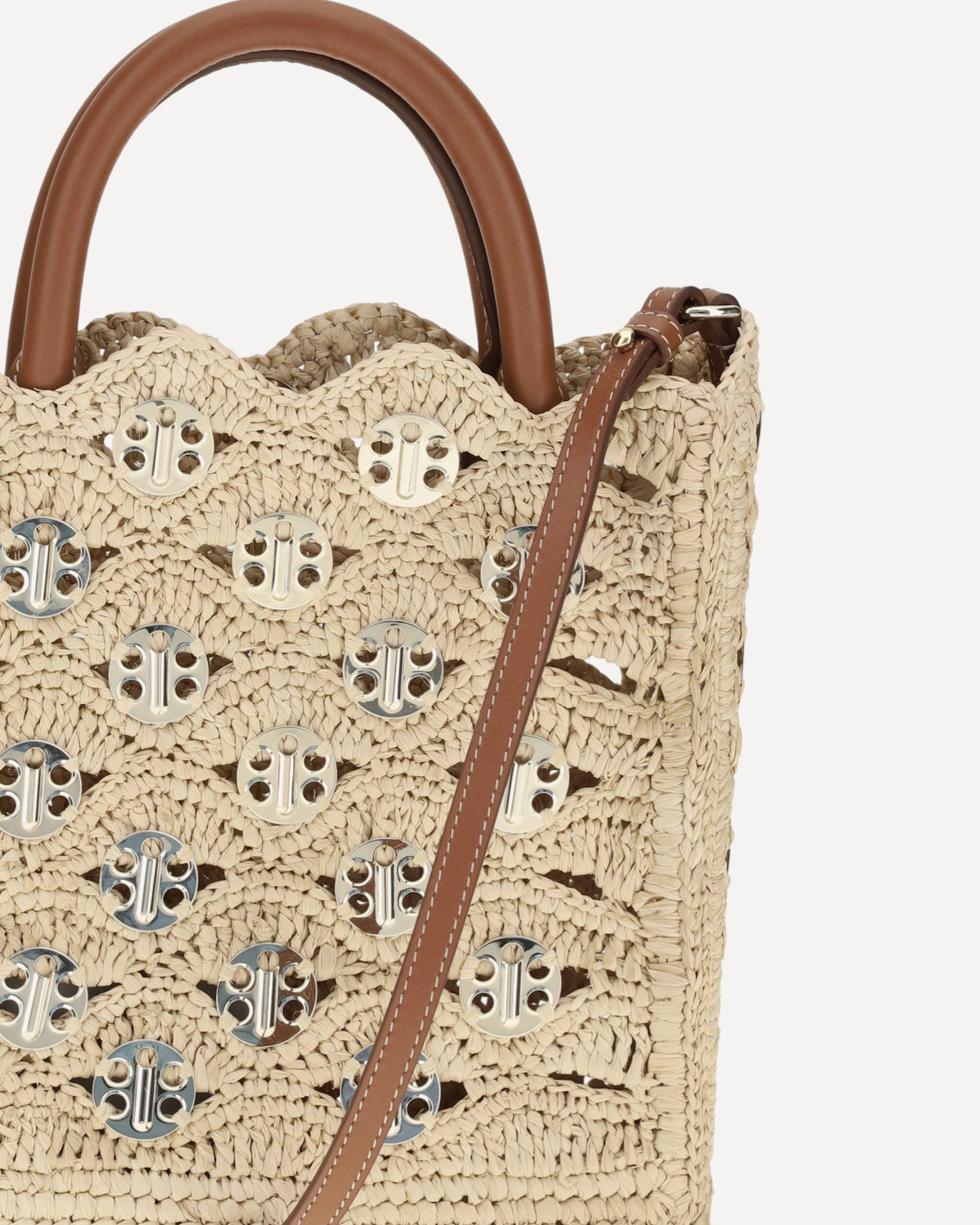 Rabanne 1969 Disc Raffia Top-Handle Bag