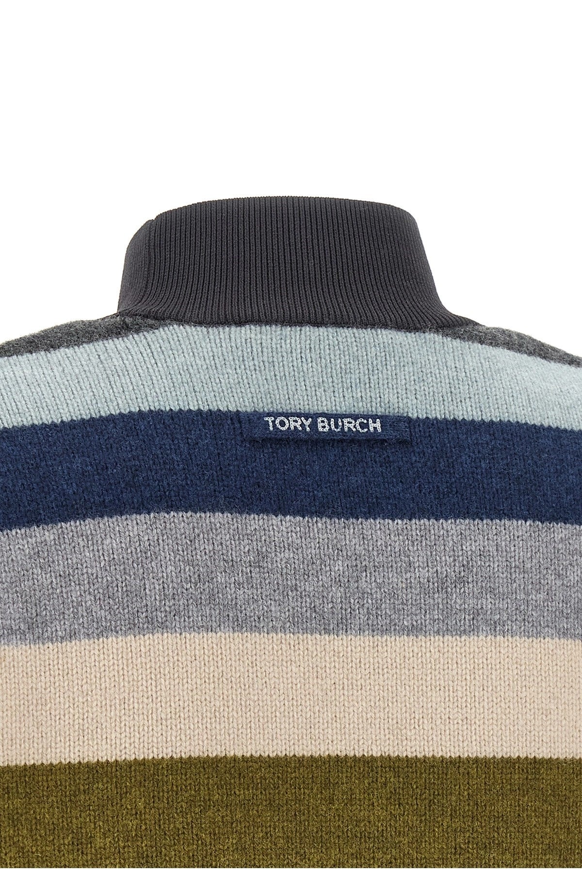 Tory Burch Striped Wool Turtleneck Sweater
