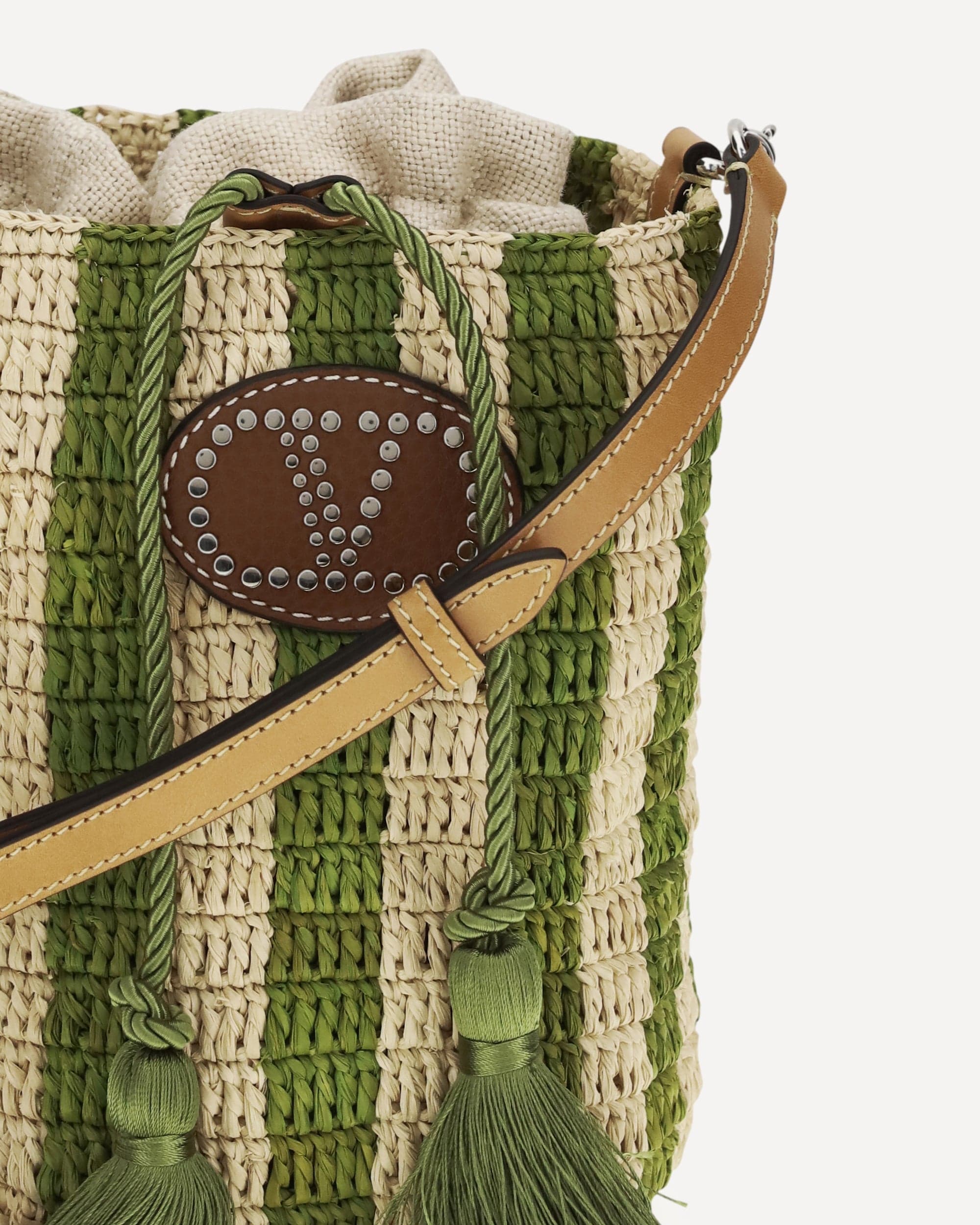 Valentino Garavani Striped Raffia Bucket Bag