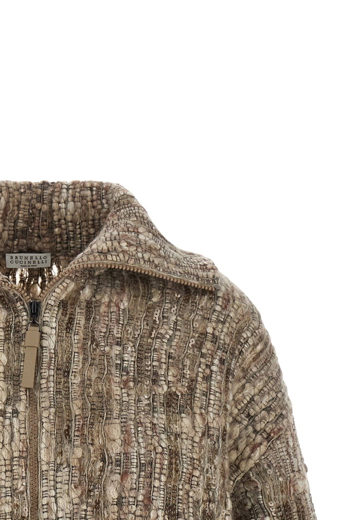 Brunello Cucinelli Mohair Tweed Zip Cardigan