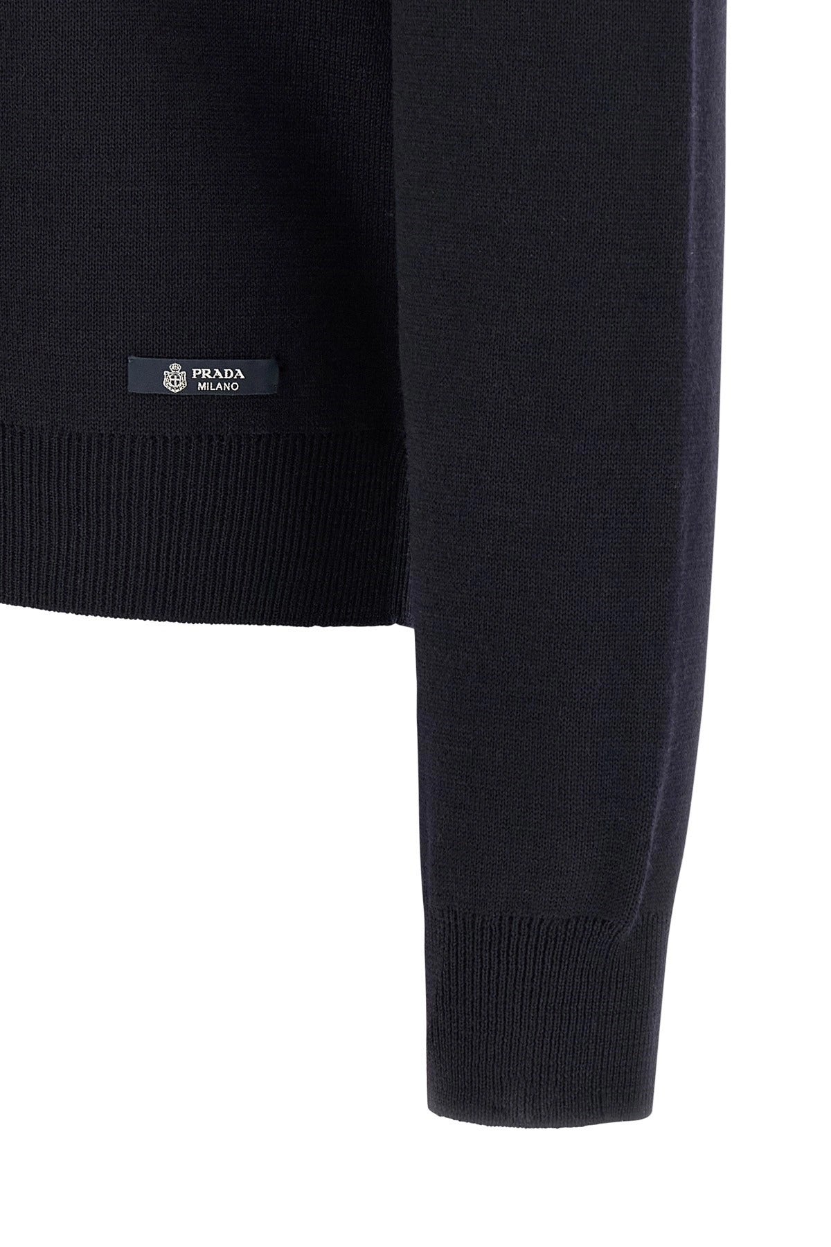 Prada Blue Wool Logo Patch Sweater