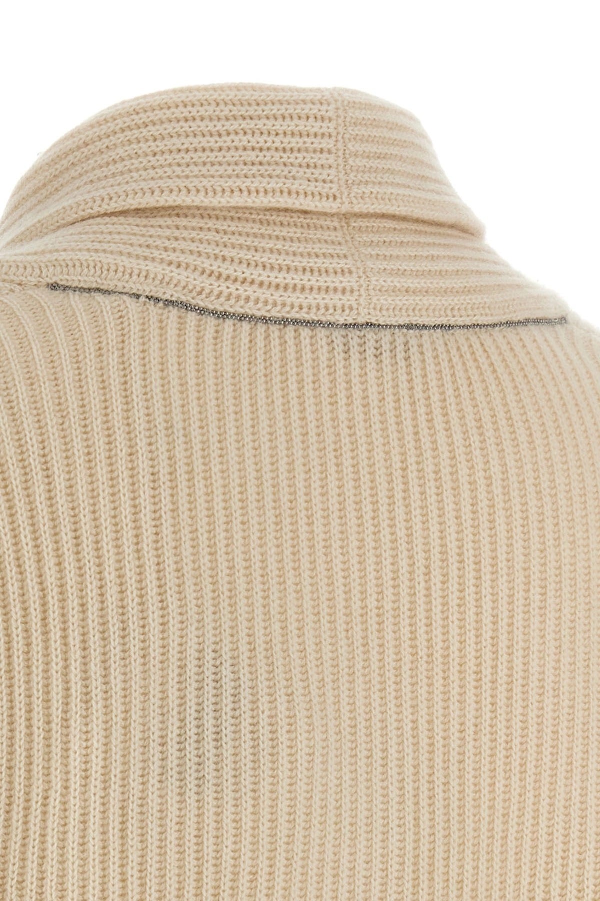 Brunello Cucinelli Shawl Neck Ribbed Sweater