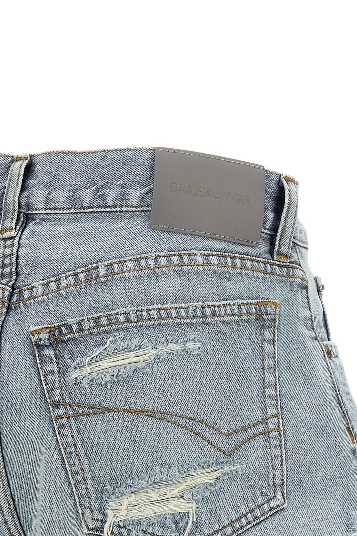 Balenciaga Distressed Raw Hem Denim Shorts