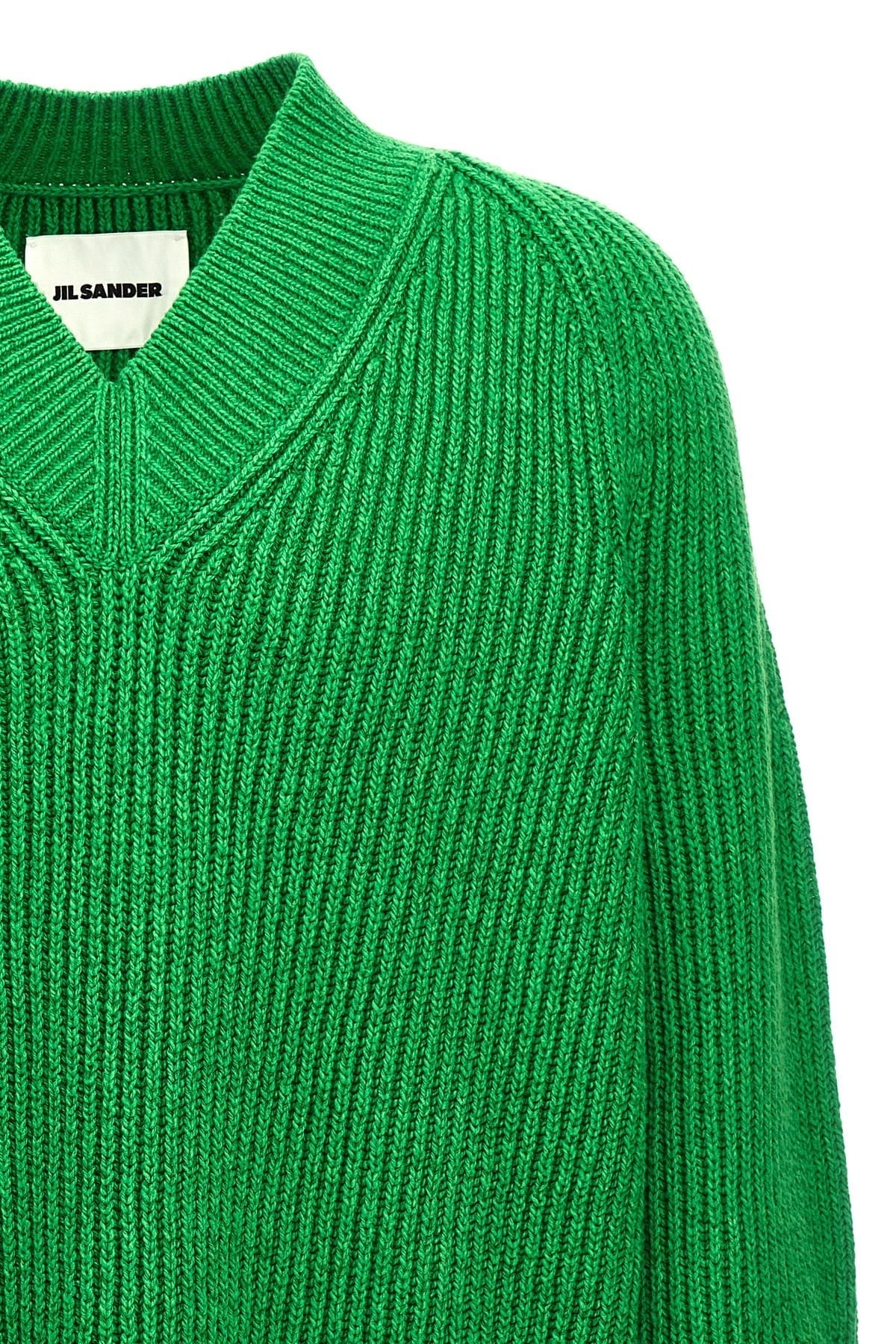 Jil Sander Jil Sander Green Oversized V-Neck Sweater