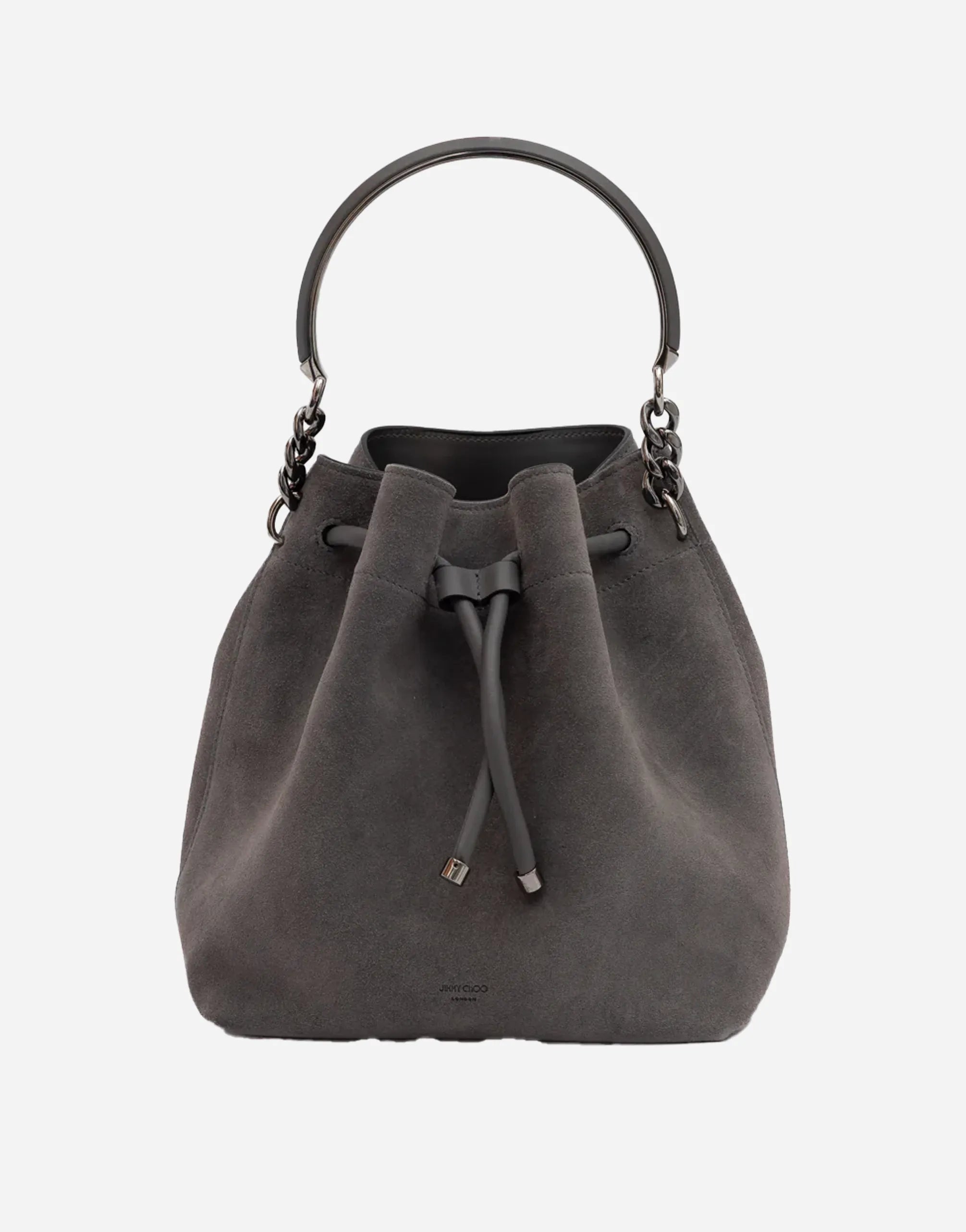 Jimmy Choo Engraved Logo Bon Bon Suede Bucket Bag