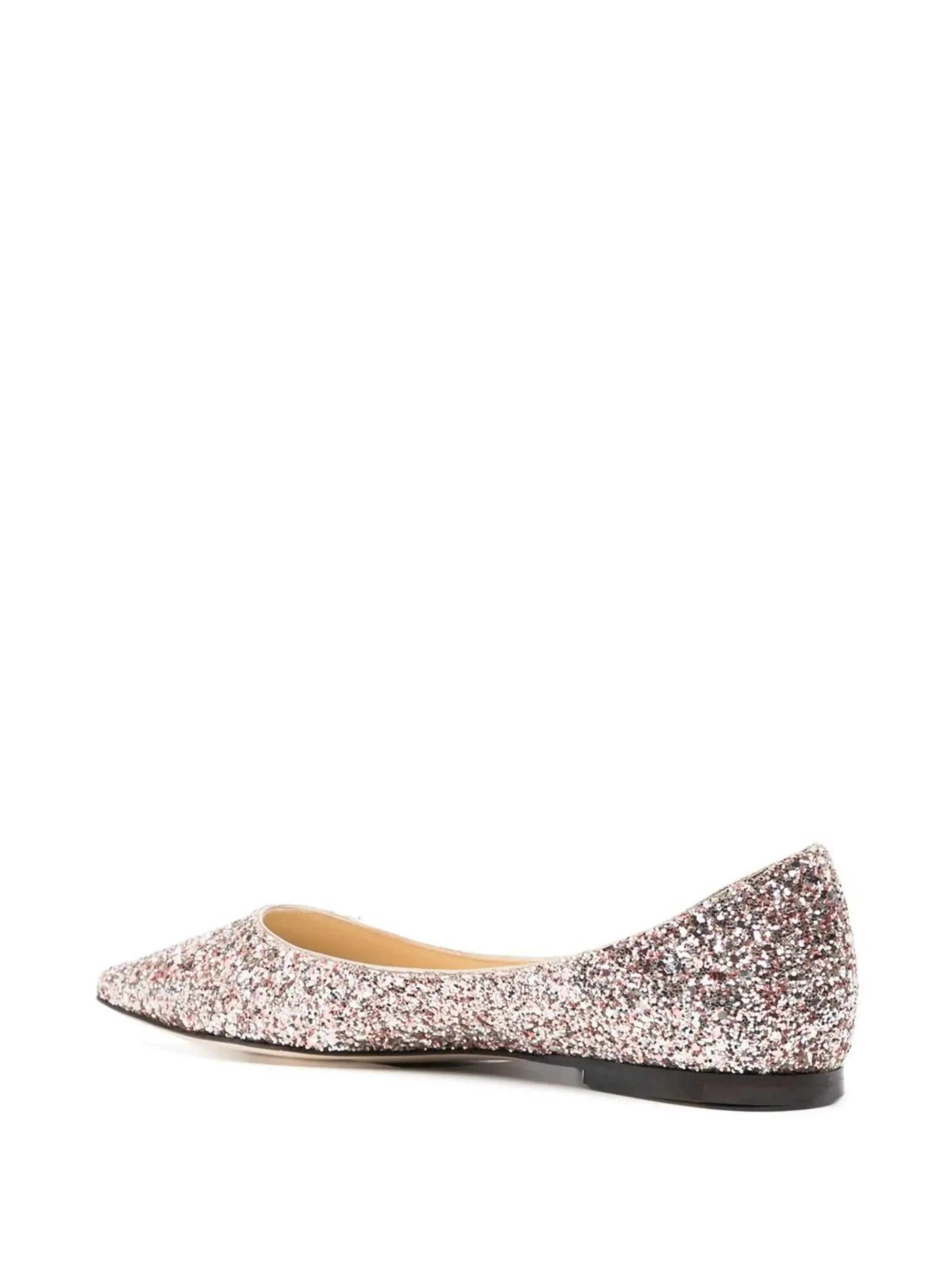 Jimmy Choo Romy Glitter-Embellished Pointed-Toe Ballet Flats