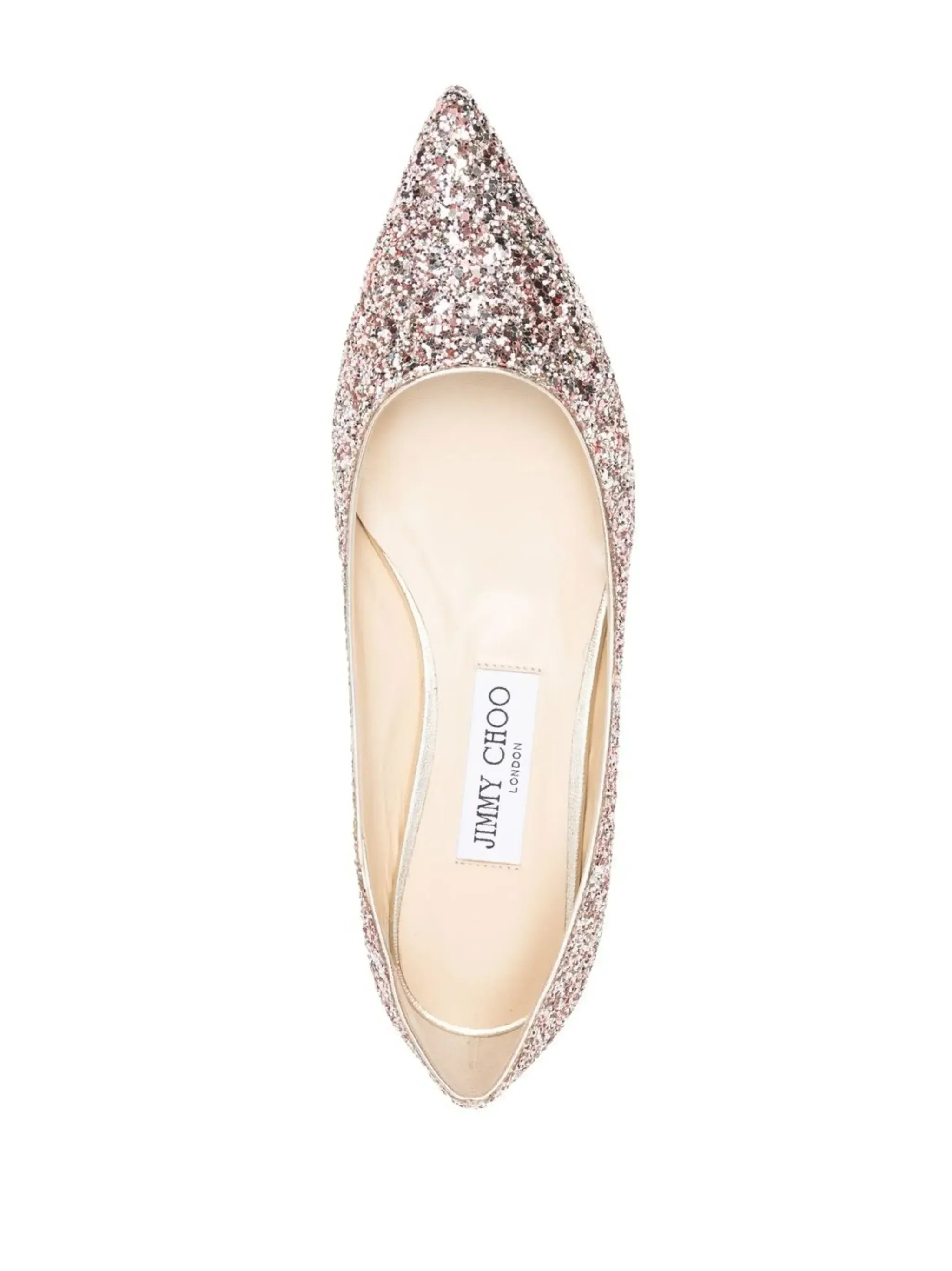 Jimmy Choo Romy Glitter-Embellished Pointed-Toe Ballet Flats