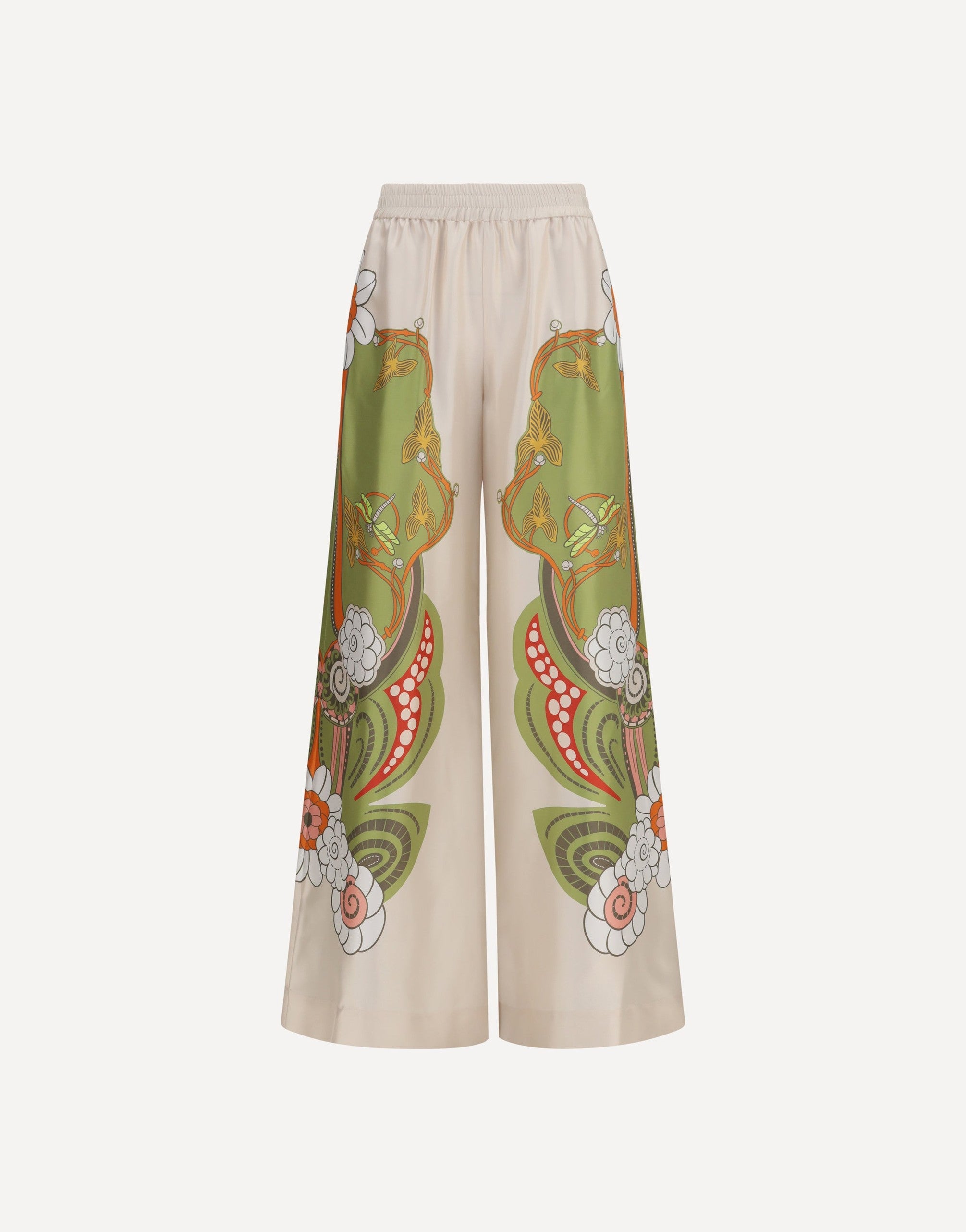 Calça palazzo de seda estampada La Double J